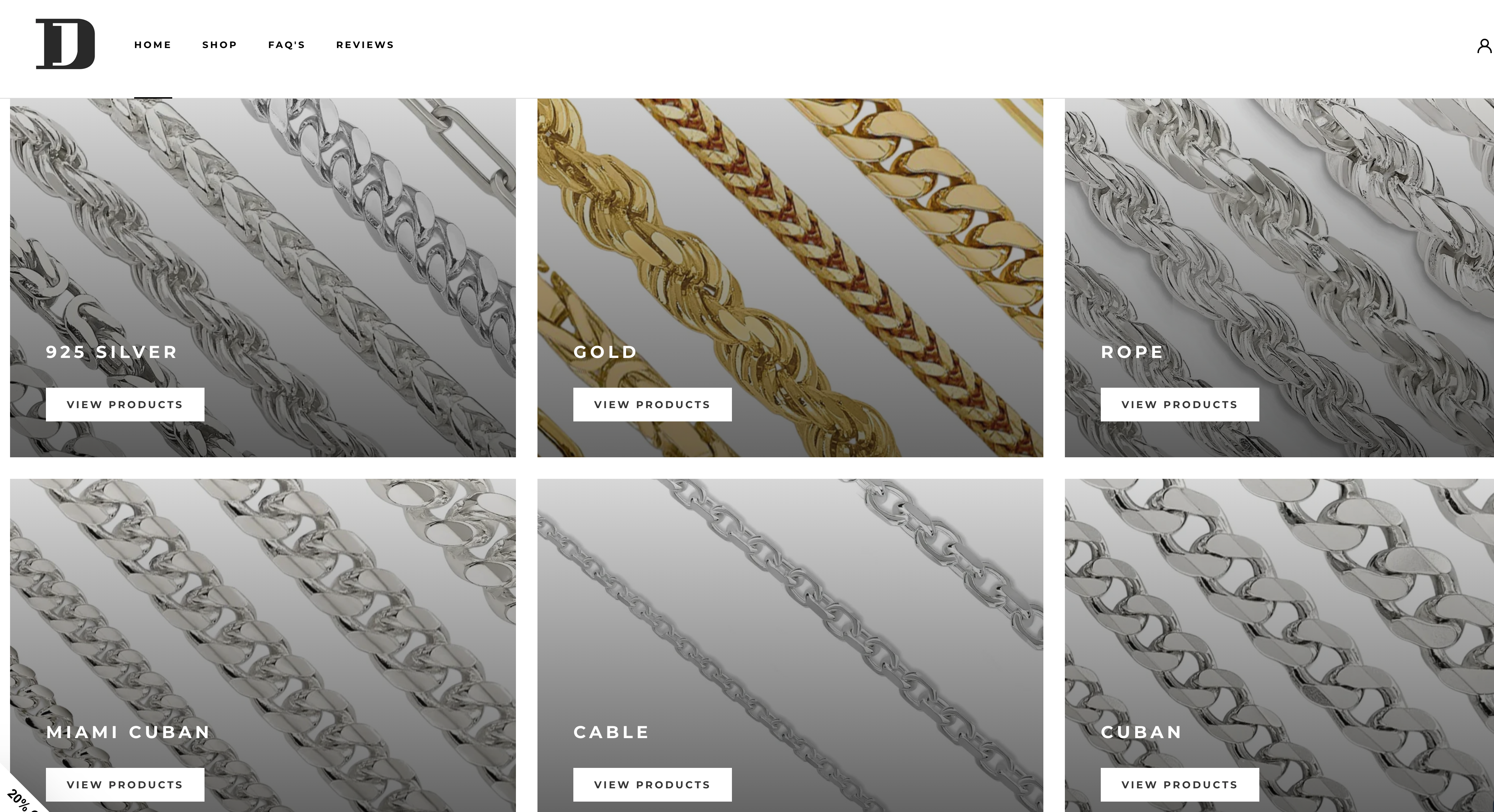 Daniel Jewelry wesbite selling 925 sterling silver chains