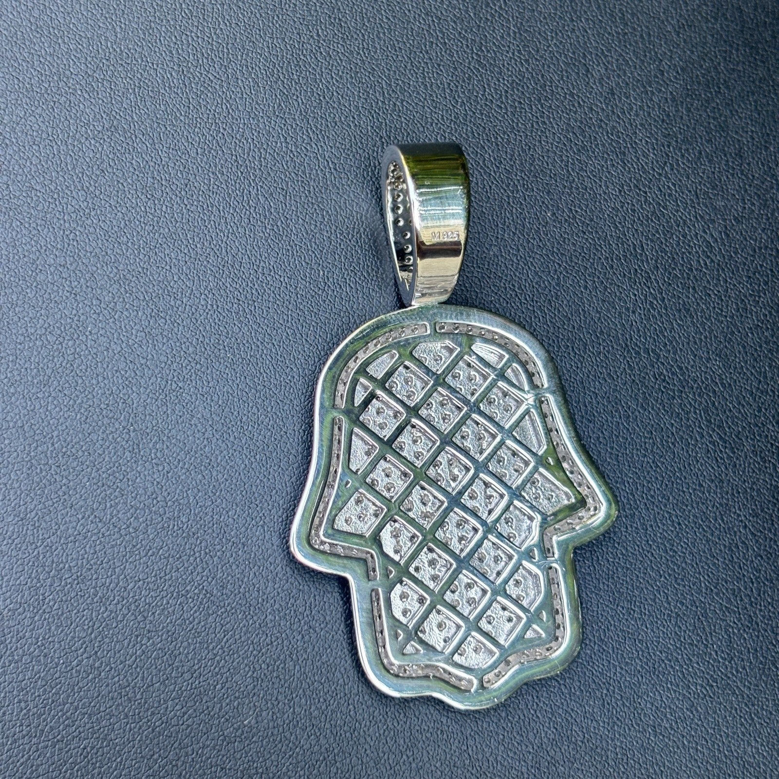 925 Sterling Silver Fully Iced Out Hamsa Pendant With Moissanite - Medium