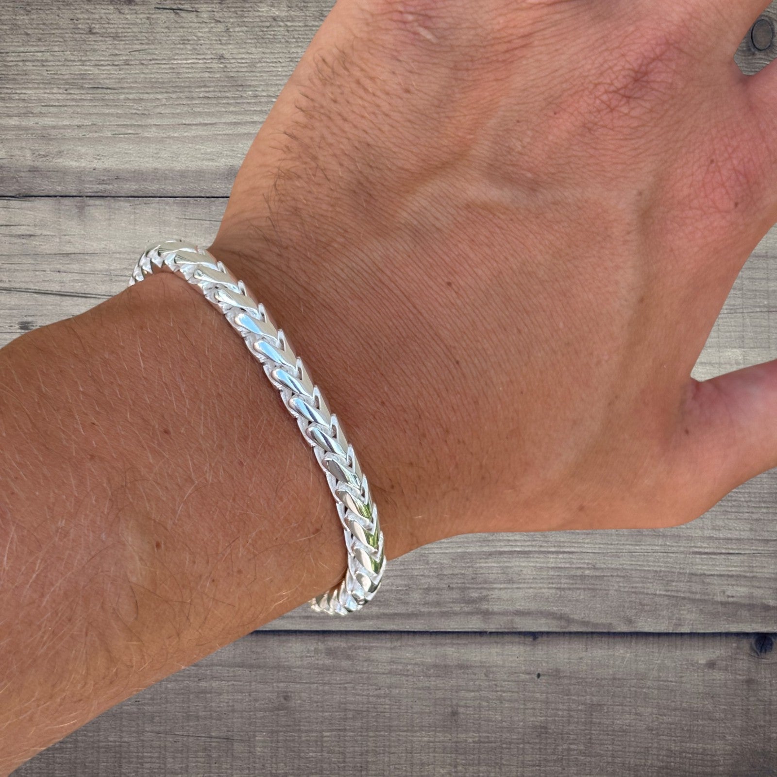 925 Sterling Silver 6mm Rounded Franco Bracelet W. Box Clasp