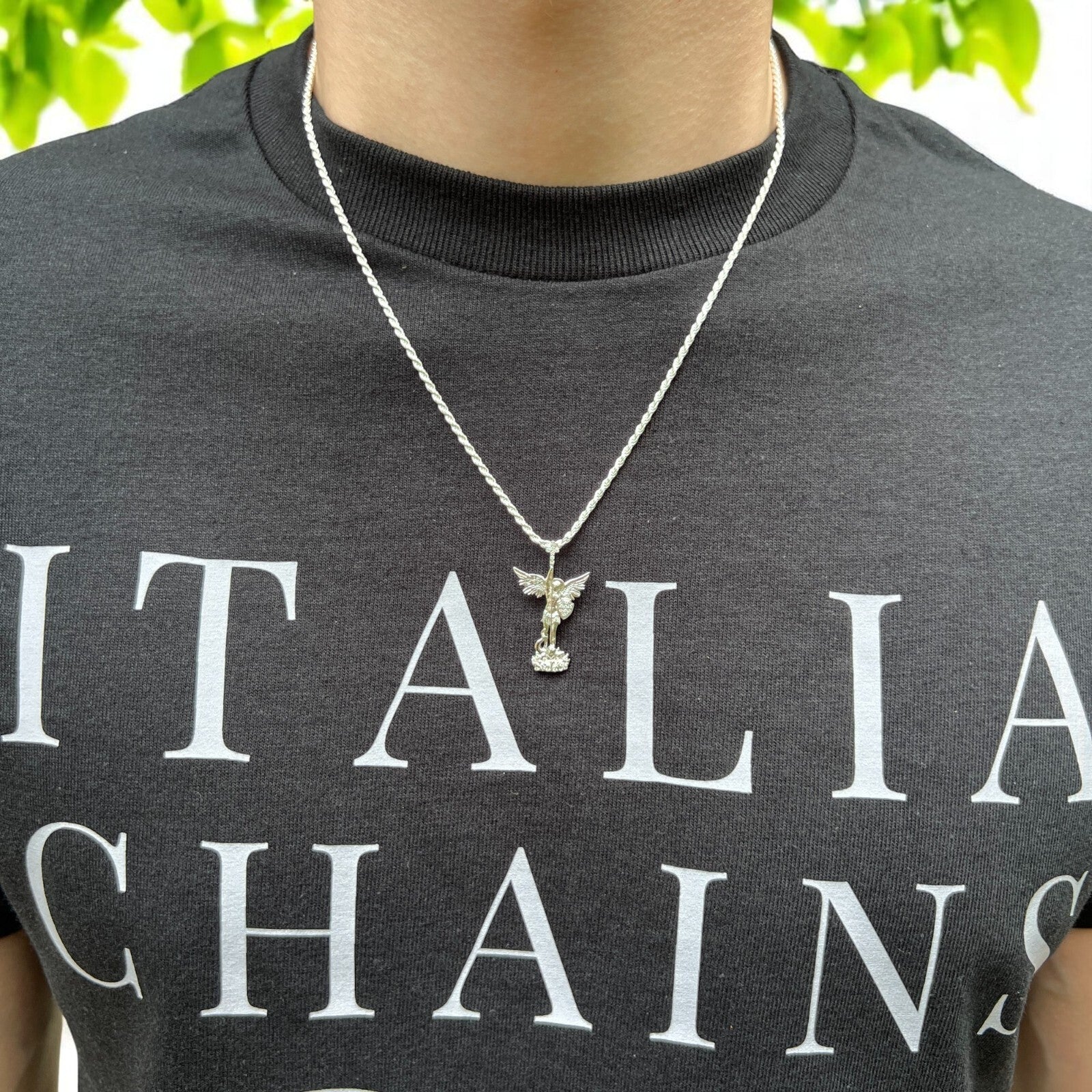 925 Sterling Silver St Michael Pendant With Moissanite - Small