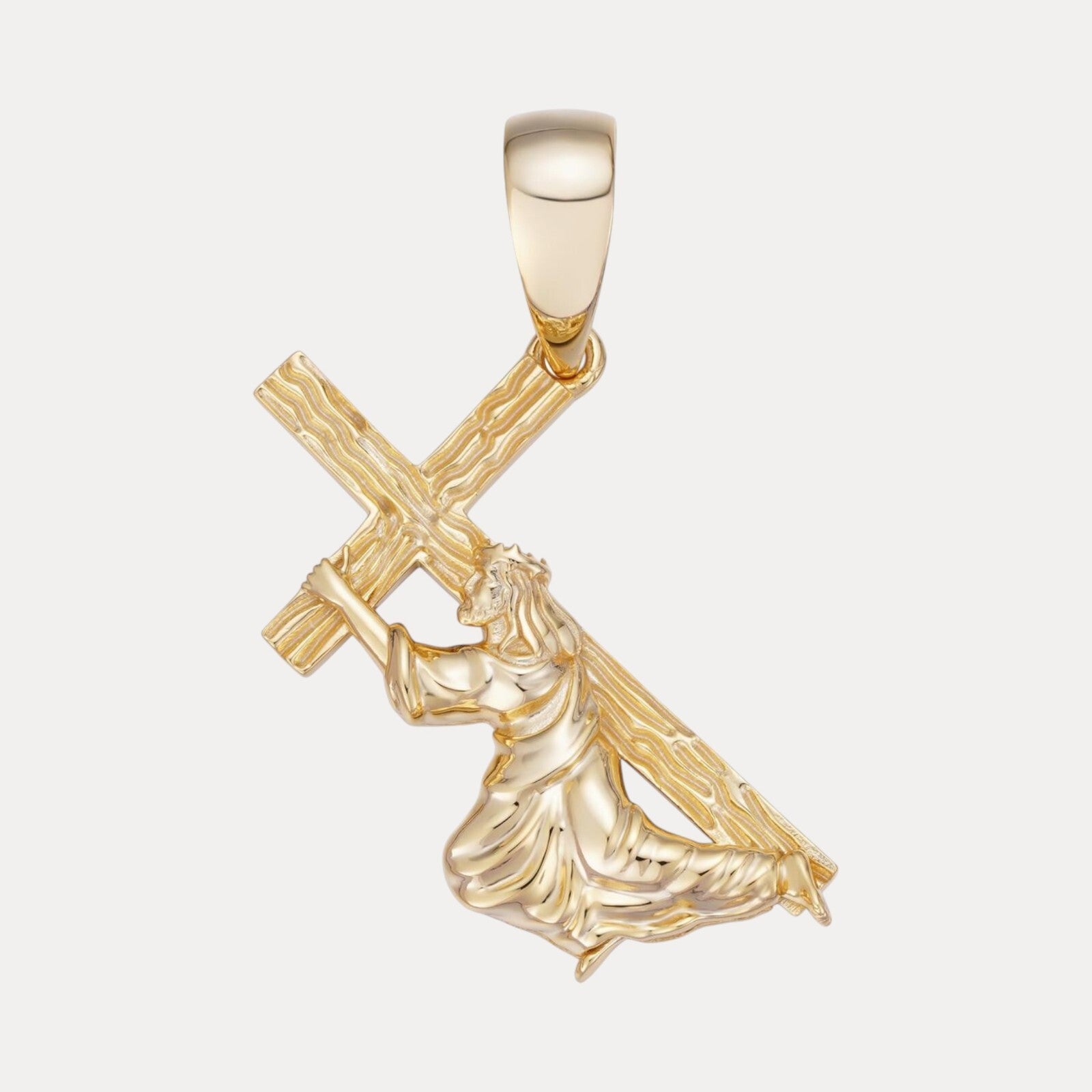 925 Sterling Silver Jesus Carrying Cross Pendant - Medium