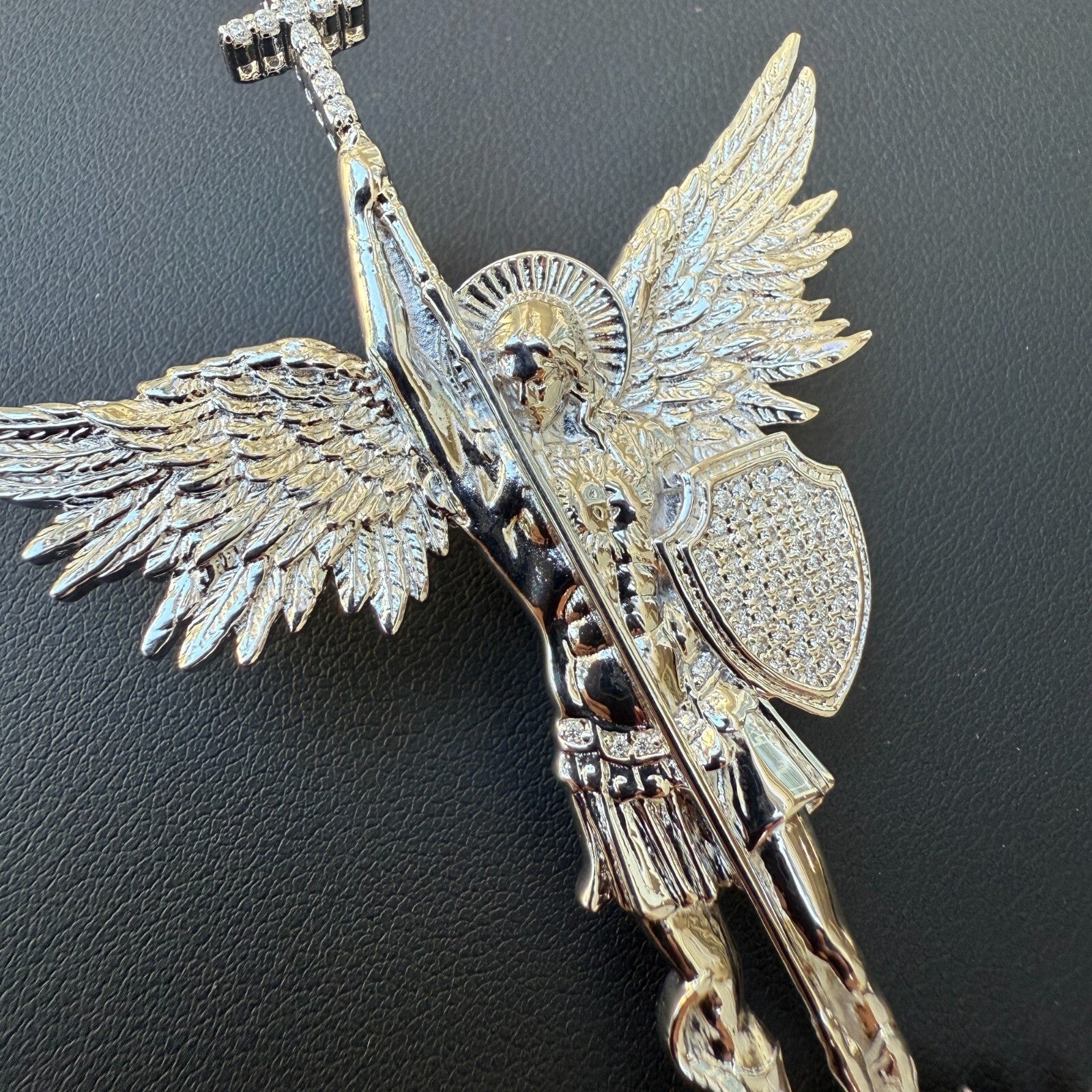 925 Sterling Silver St Michael Pendant With Moissanite - Large