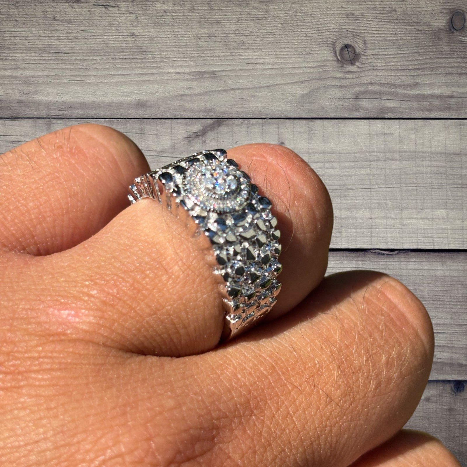 925 Sterling Silver Nugget Crown Ring With Moissanite