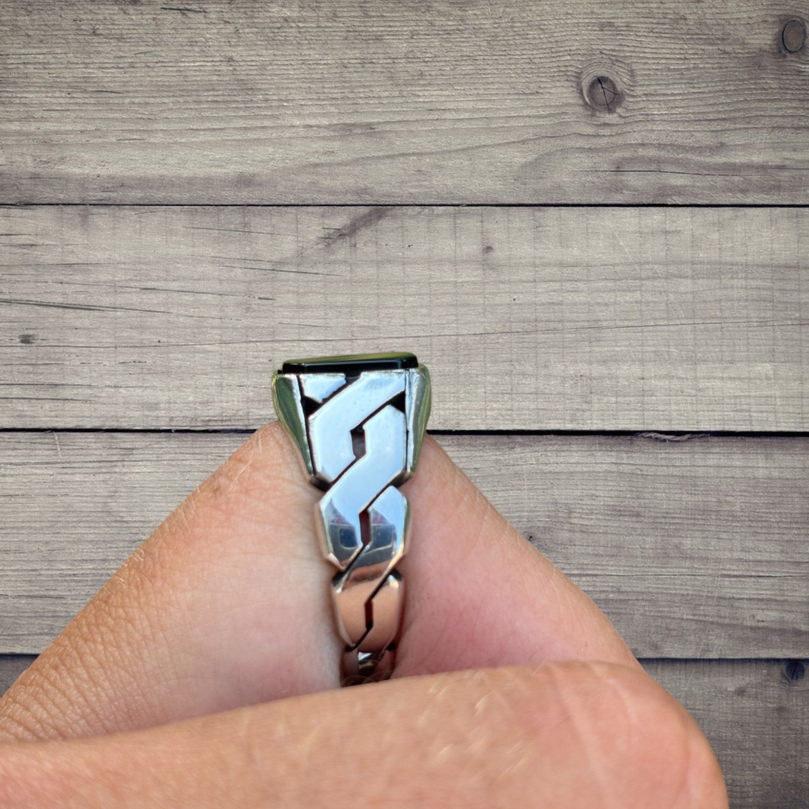 925 Sterling Silver Black Onyx Stone Cuban Ring