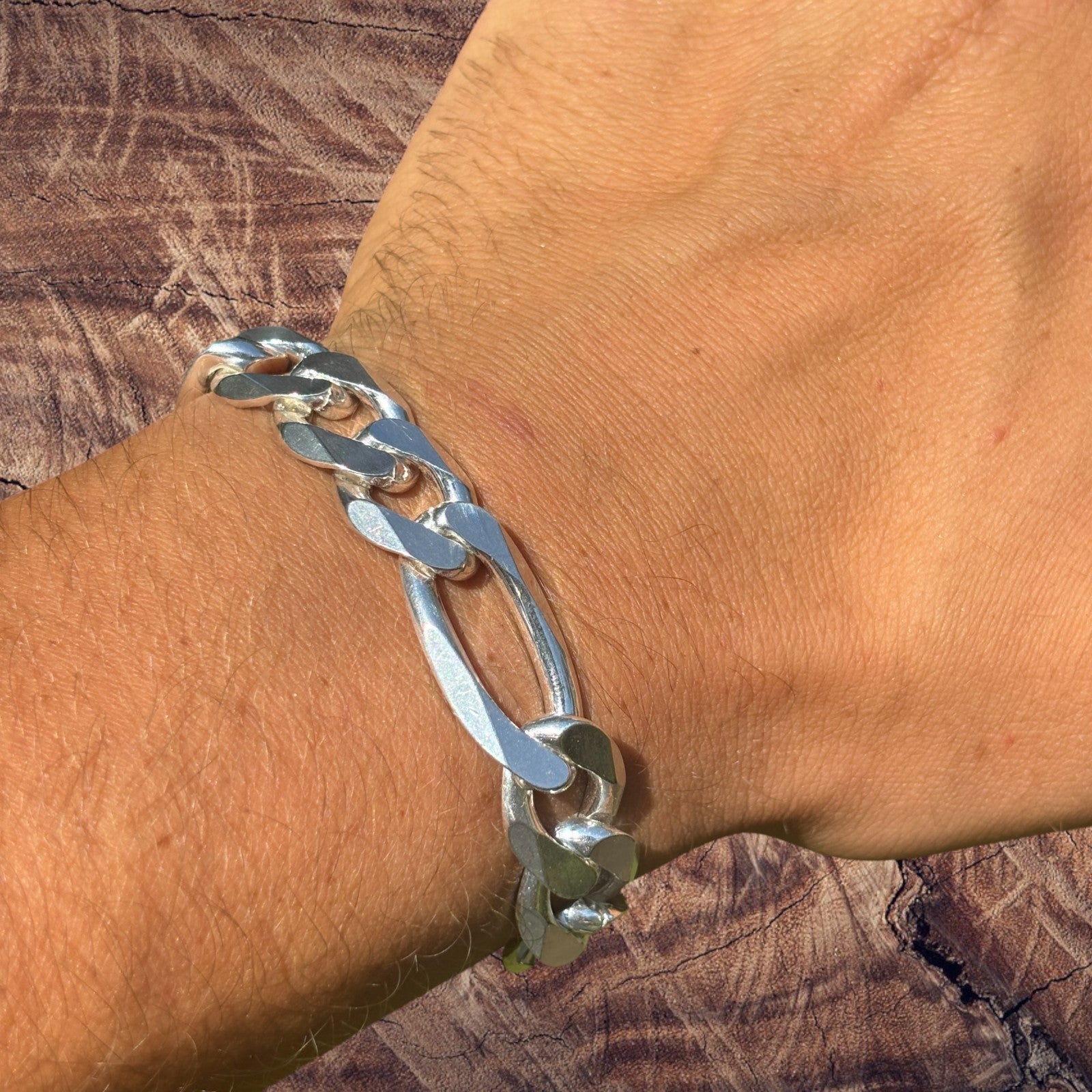 925 Sterling Silver 13mm Figaro Bracelet