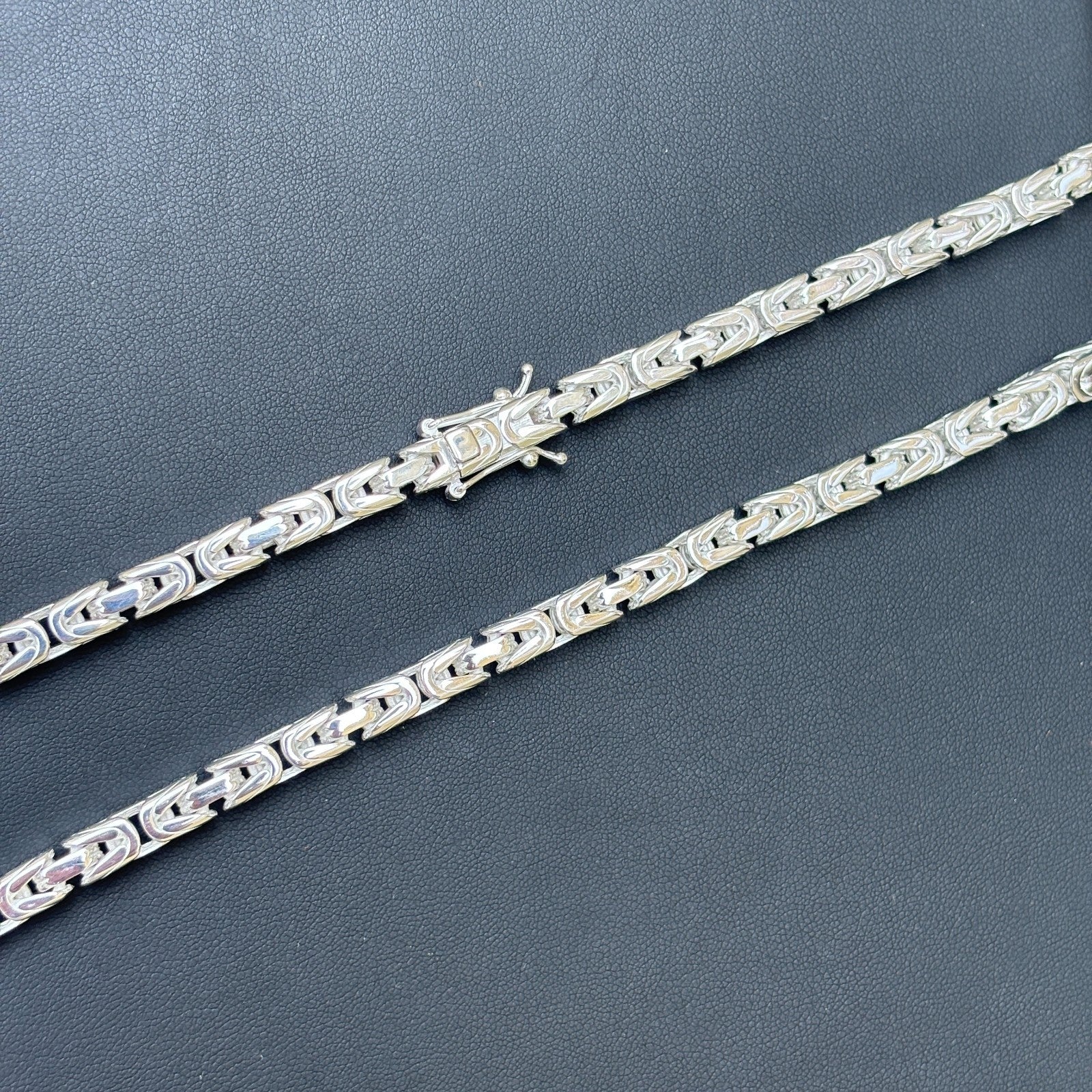 925 Sterling Silver 6mm Byzantine W. Box Clasp Chain Necklace
