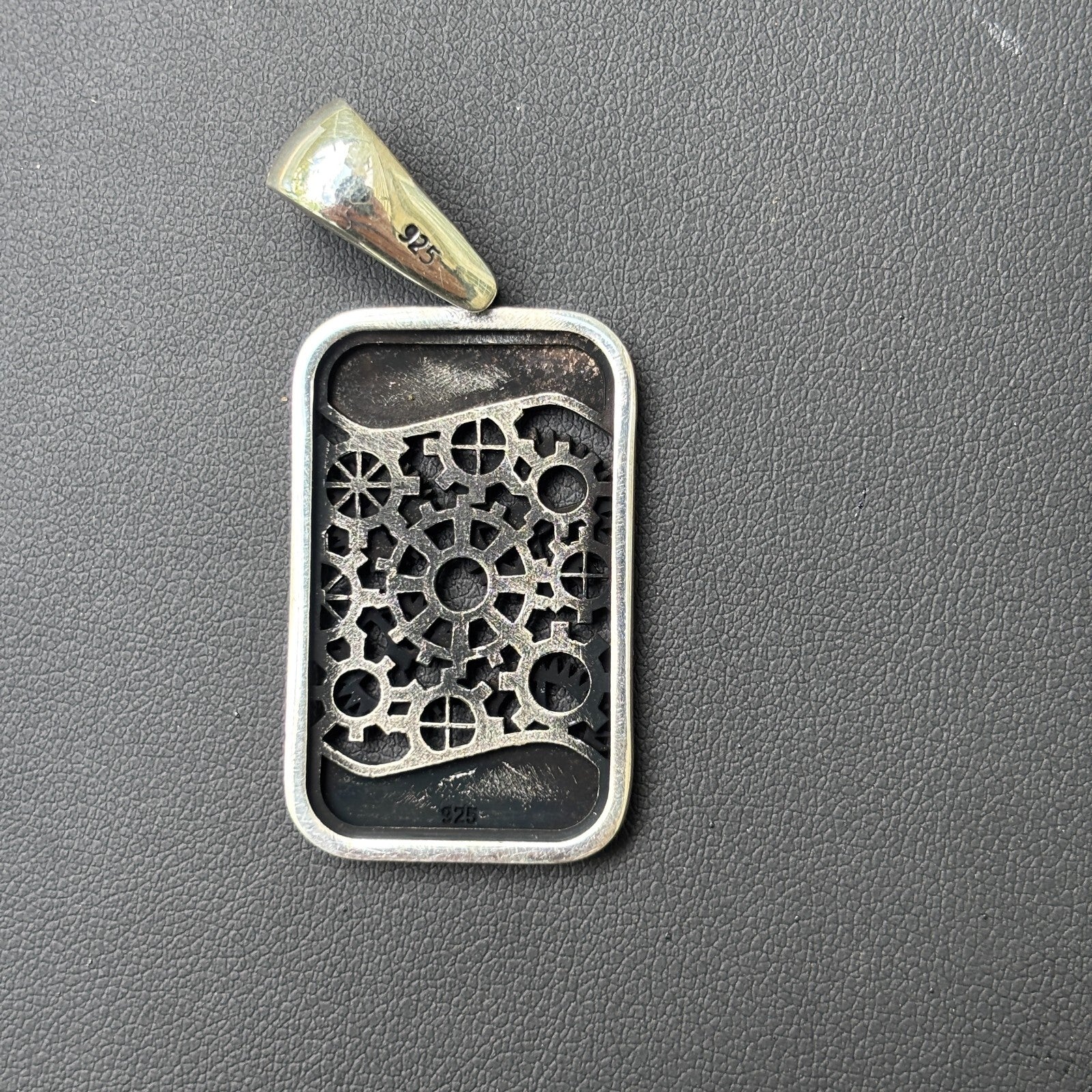 925 Sterling Silver Gears On A Dog Tag Pendant