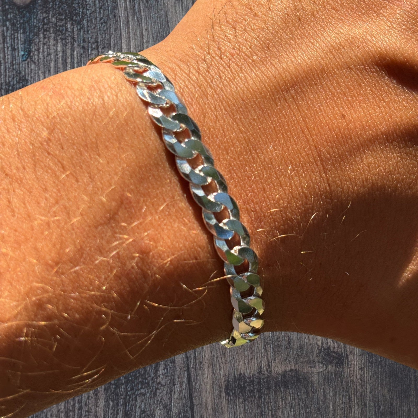 925 Sterling Silver 8mm Flat Curb Bracelet