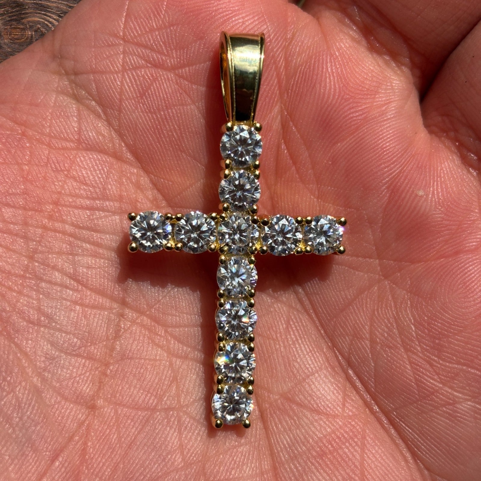 925 Sterling Silver Tennis Cross Pendant With Moissanite - Large