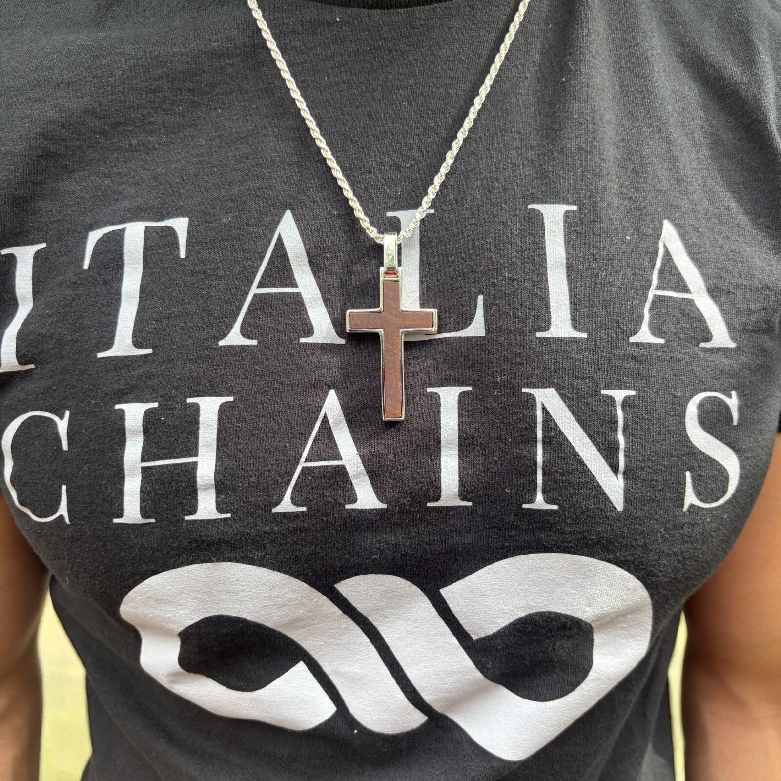 925 Sterling Silver Wooden Cross Pendant - Large