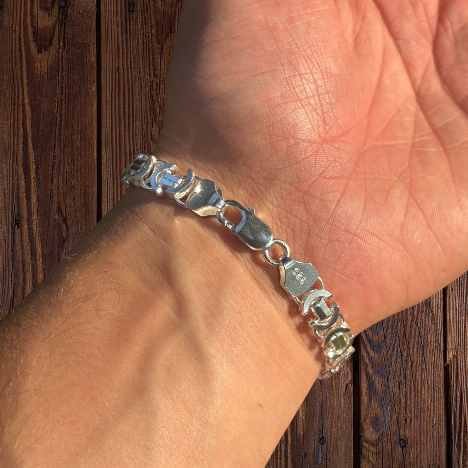 925 Sterling Silver 8mm Flat Byzantine Bracelet