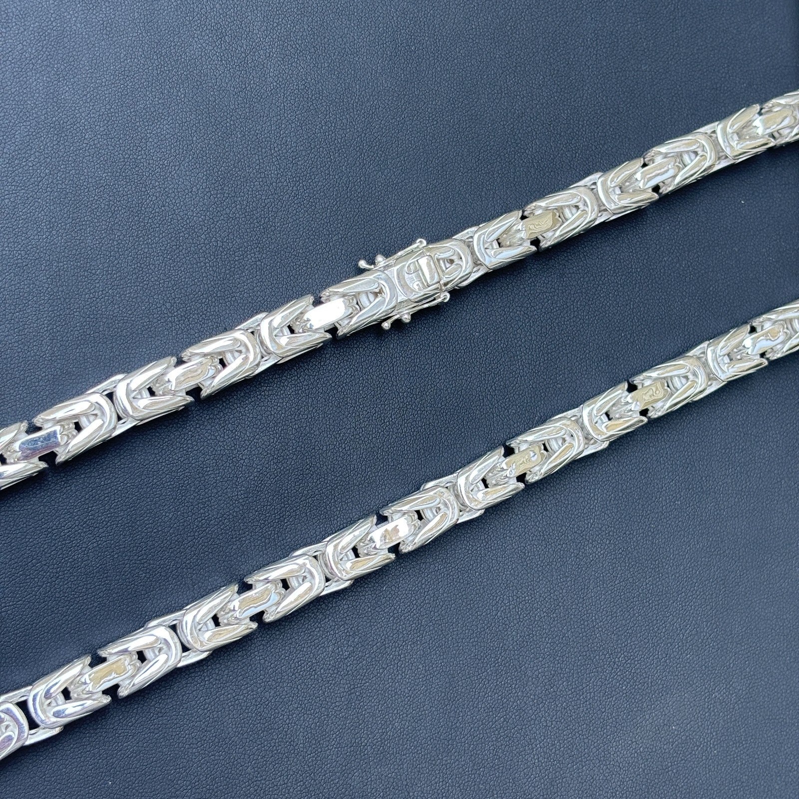925 Sterling Silver 10mm Byzantine W. Box Clasp Chain Necklace