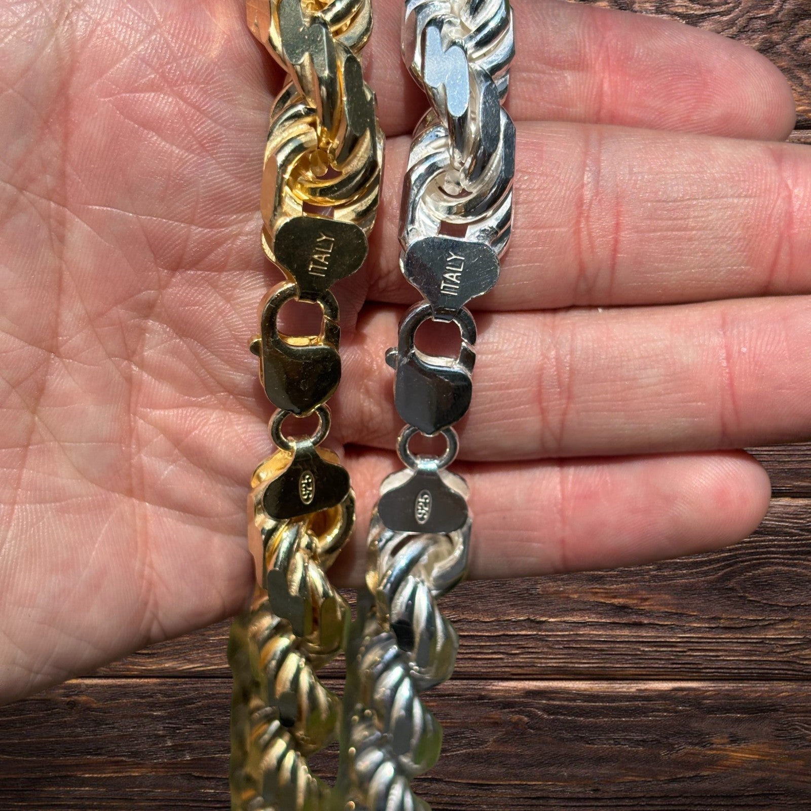 925 Sterling Silver 12.5mm Diamond Cut Rope Chain Necklace
