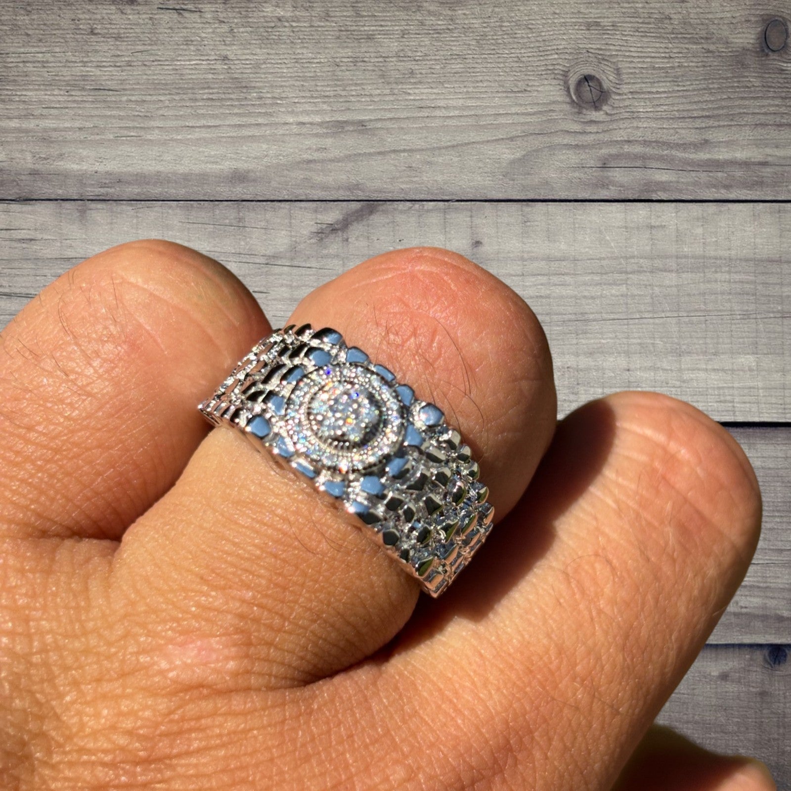 925 Sterling Silver Nugget Crown Ring With Moissanite