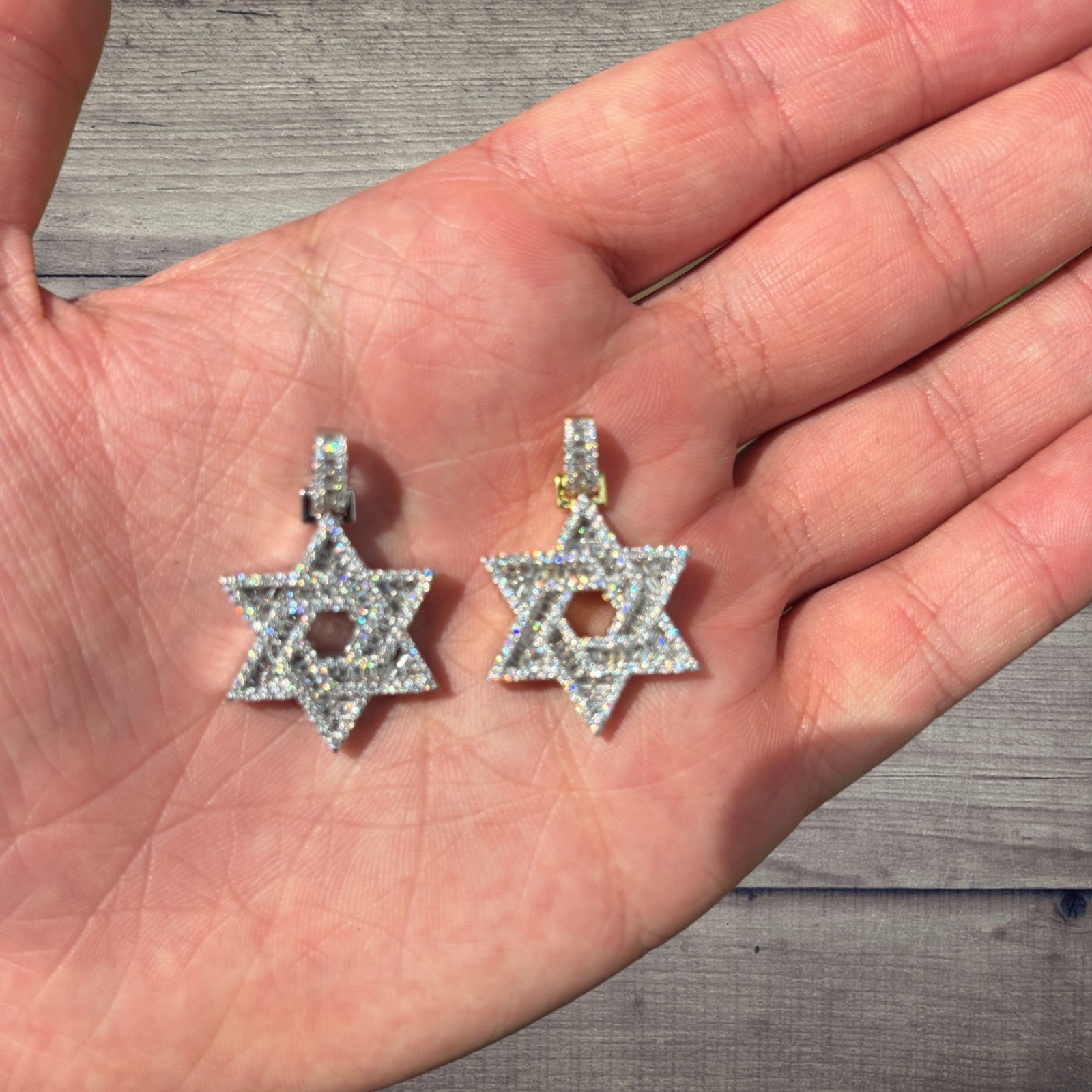 925 Sterling Silver Baguette Moissanite Star Of David Pendant - Small