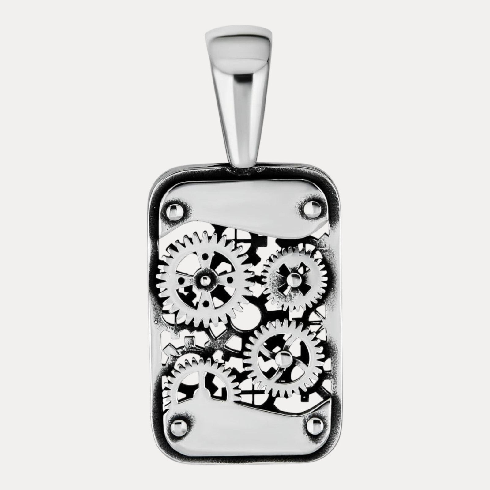 925 Sterling Silver Gears On A Dog Tag Pendant