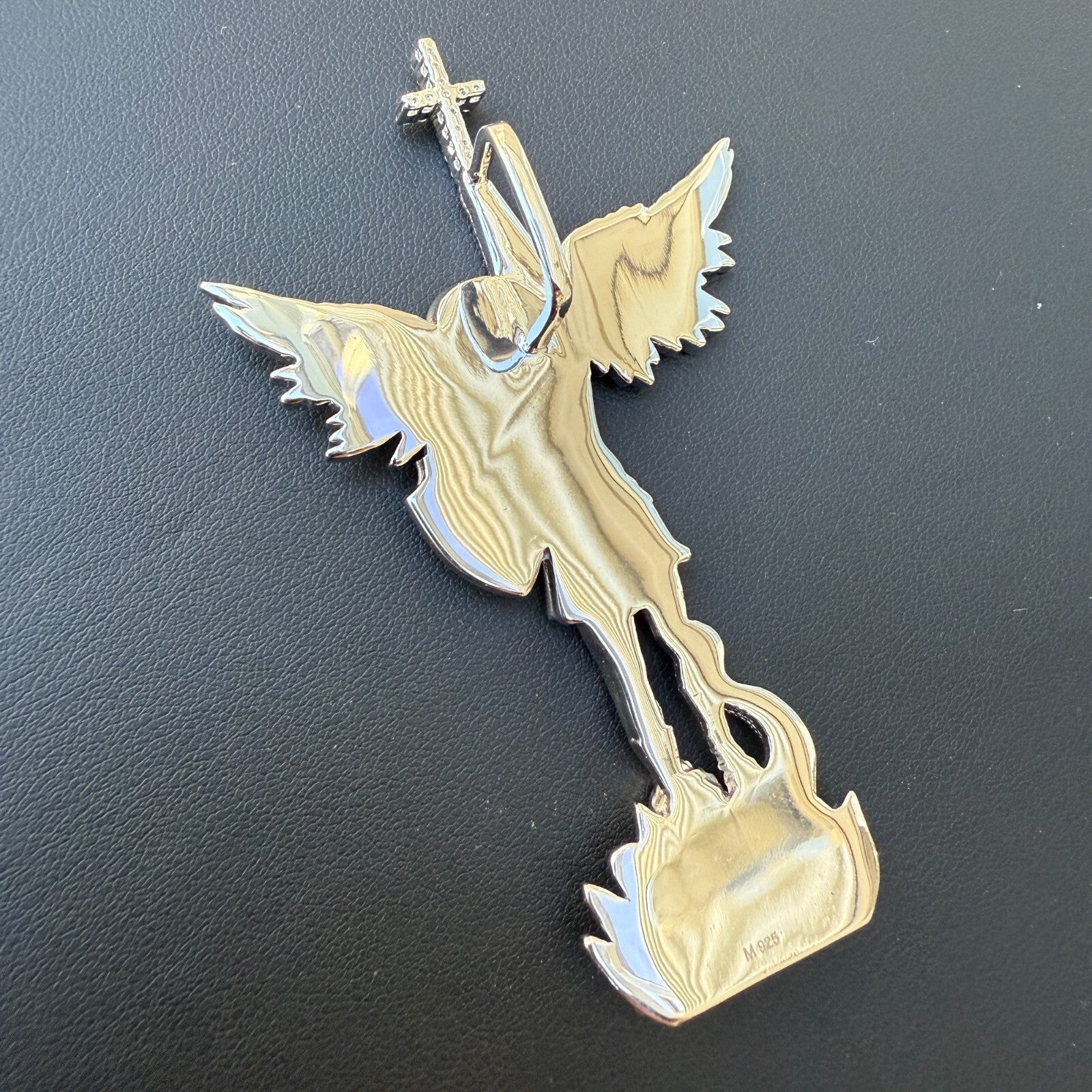 925 Sterling Silver St Michael Pendant With Moissanite - Large