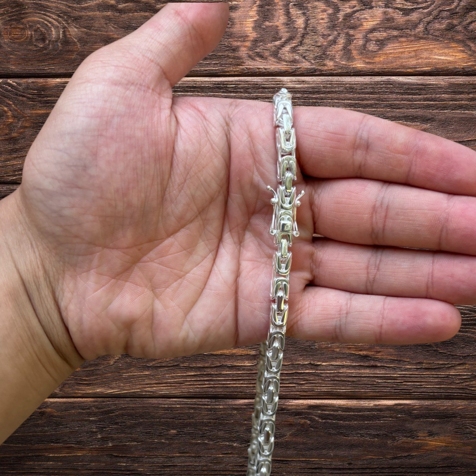 925 Sterling Silver 6mm Byzantine W. Box Clasp Chain Necklace