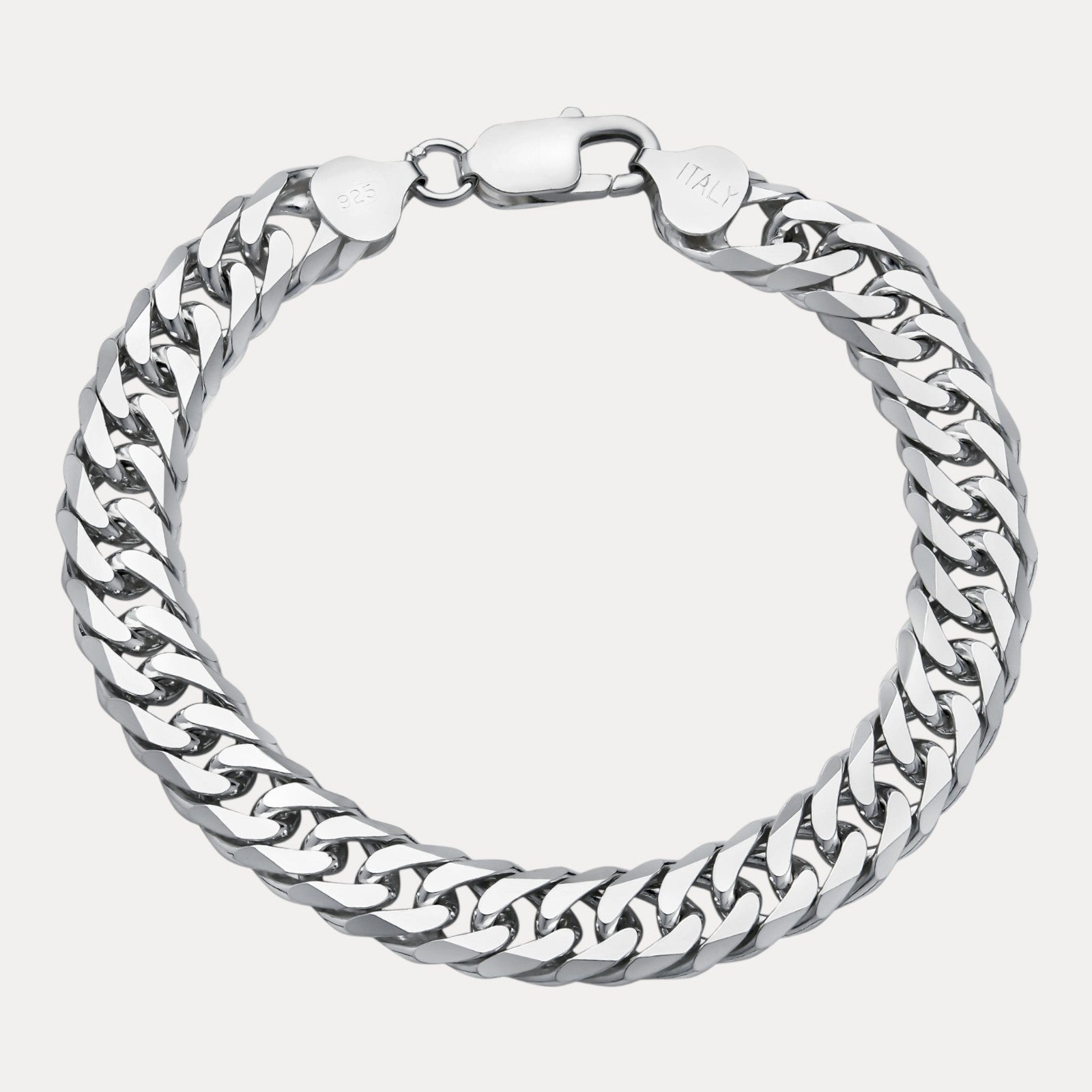 925 Sterling Silver 10mm Double Curb Bracelet