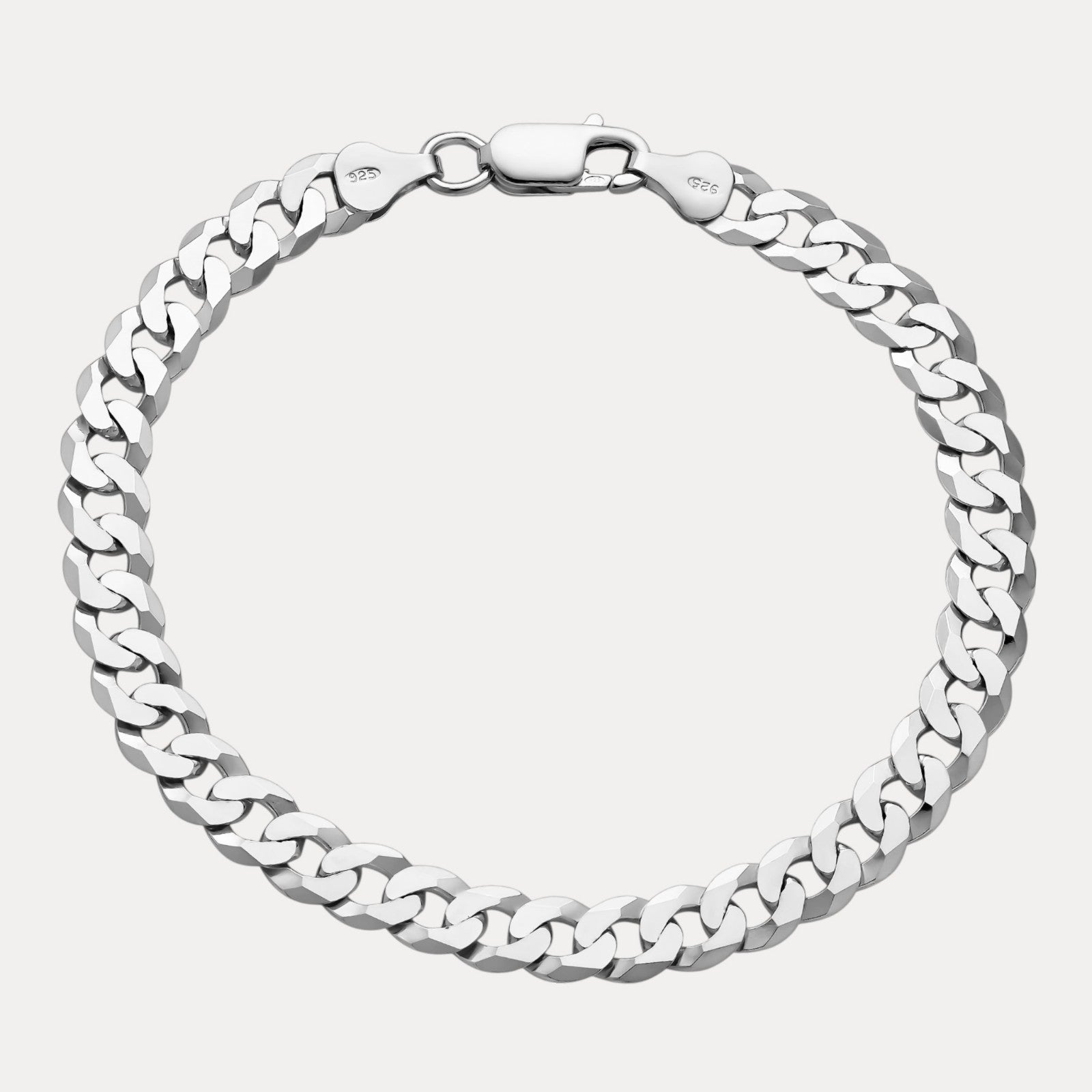 925 Sterling Silver 7mm Flat Curb Bracelet