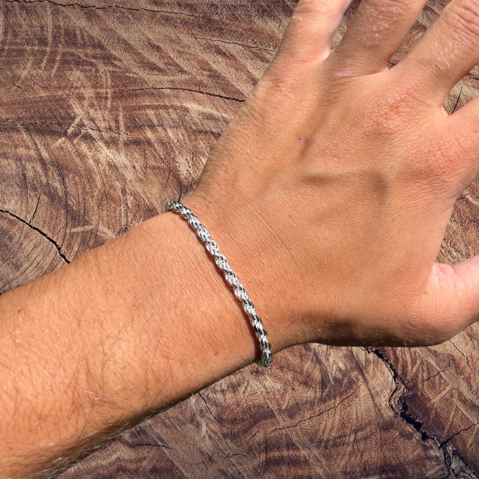 925 Sterling Silver 4mm Diamond Cut Rope Bracelet