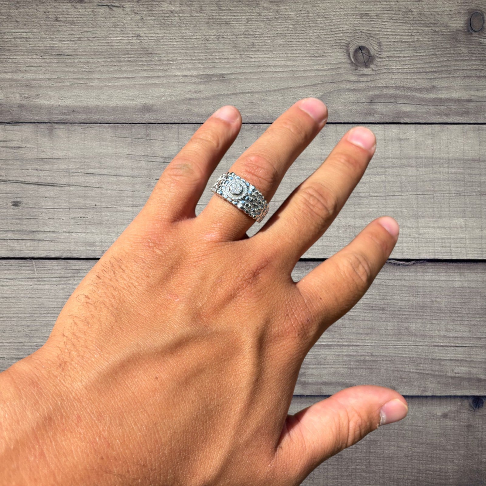 925 Sterling Silver Nugget Crown Ring With Moissanite