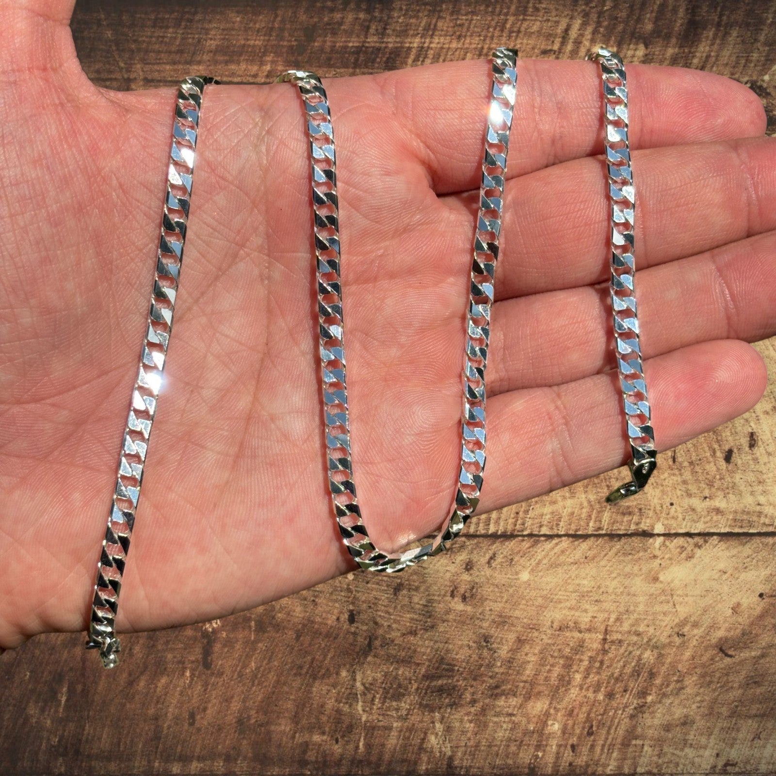 925 Sterling Silver 4mm Square Curb Chain Necklace