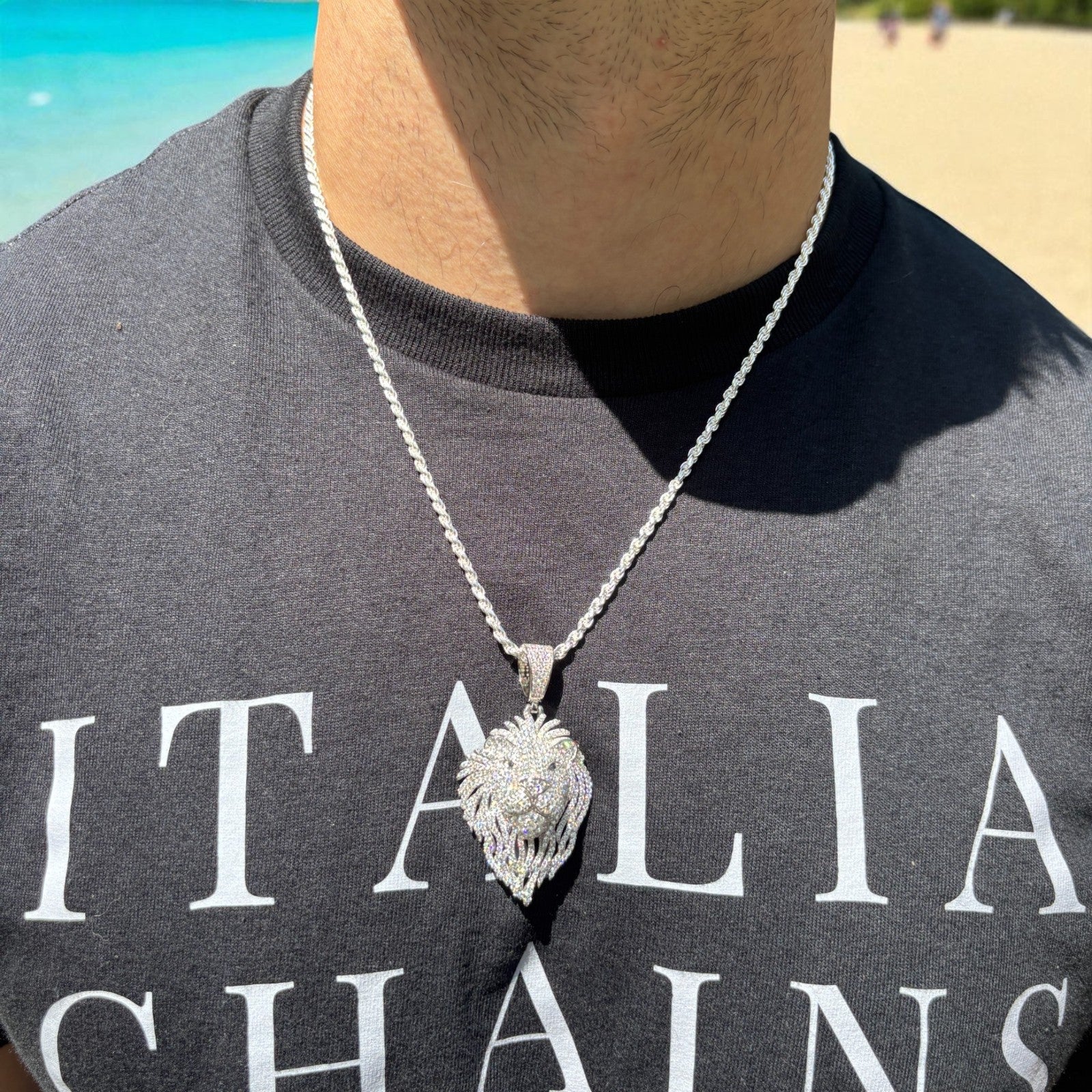 925 Sterling Silver Lion Pendant With Moissanite