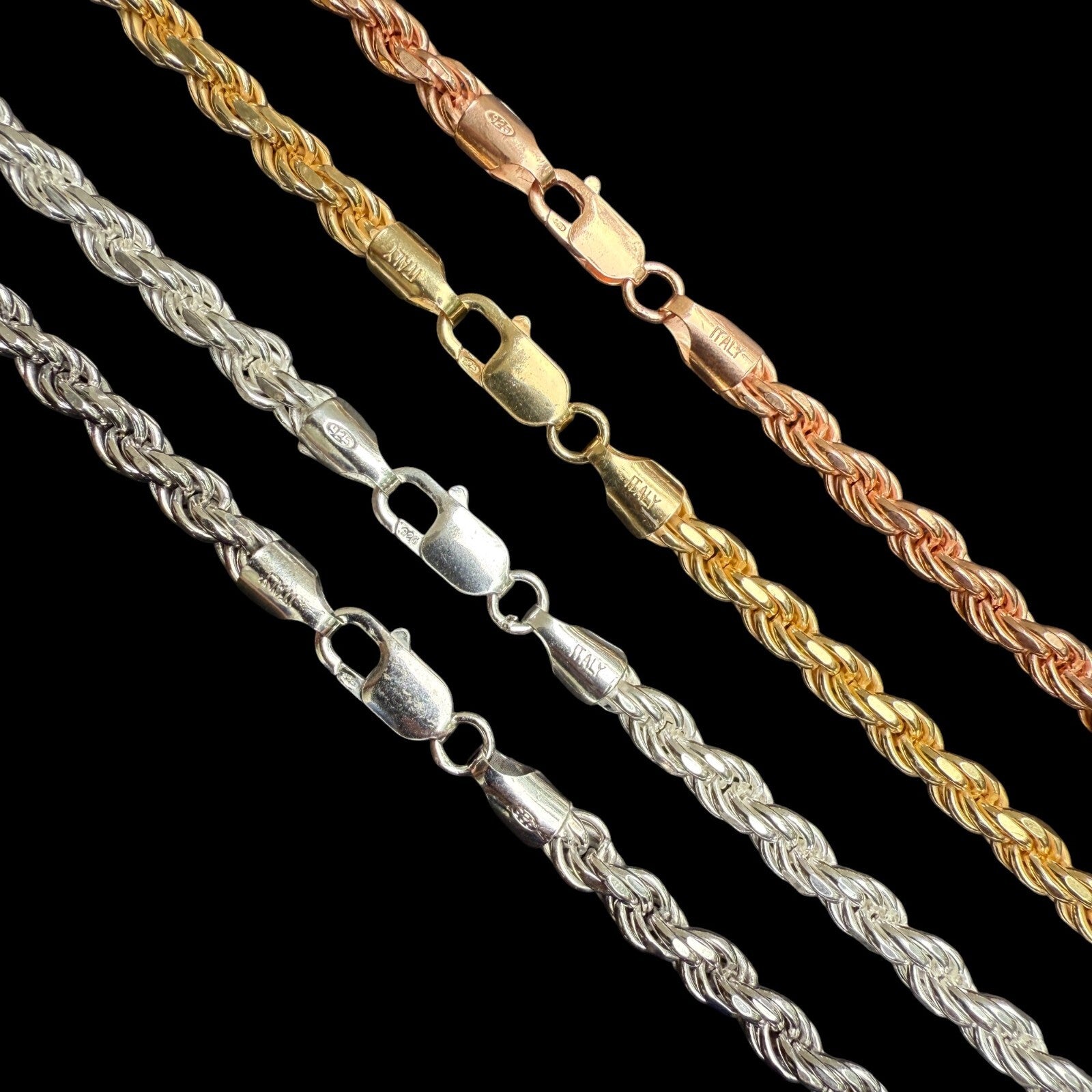 925 Sterling Silver 6mm Diamond Cut Rope Chain Necklace