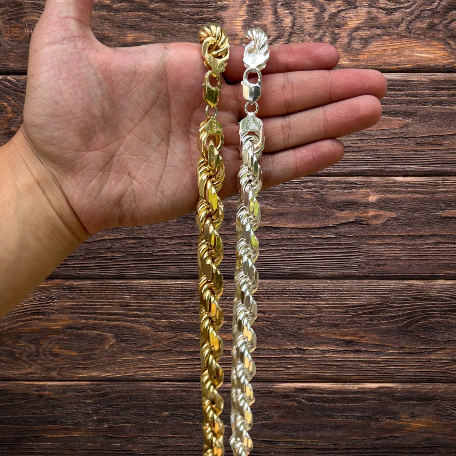 925 Sterling Silver 12.5mm Diamond Cut Rope Chain Necklace