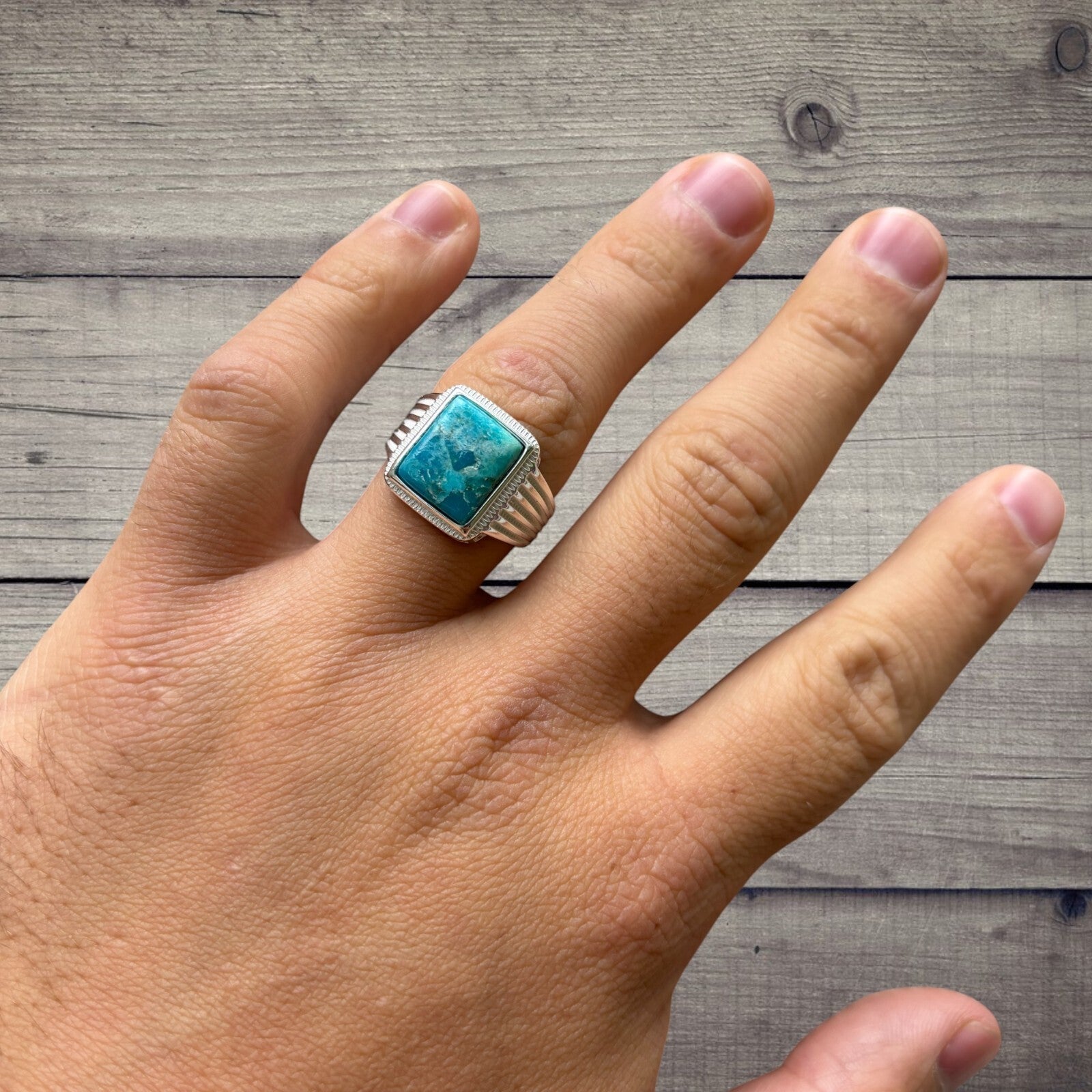 925 Sterling Silver Square Blue Turquoise Ring