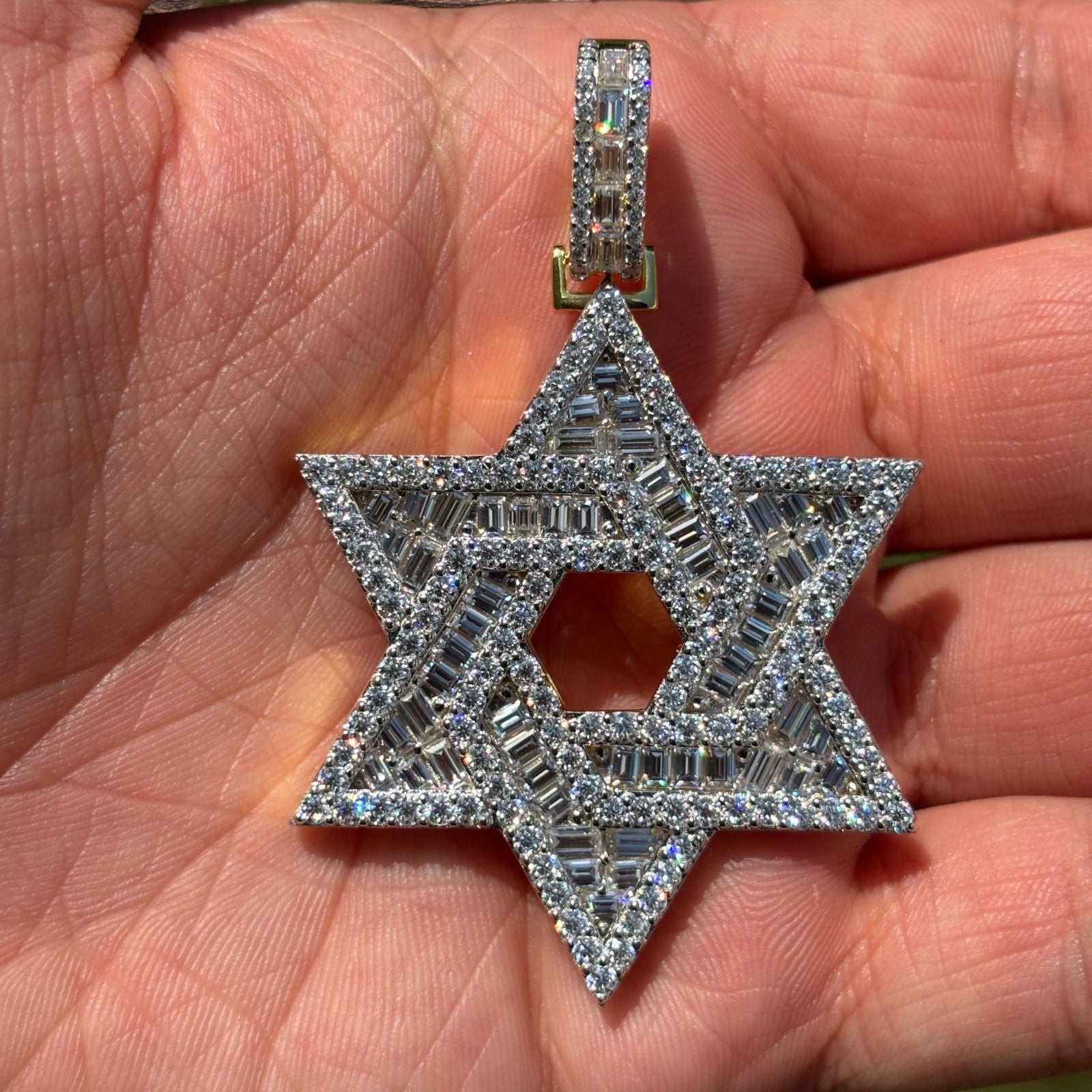 925 Sterling Silver Baguette Moissanite Star Of David Pendant - Large