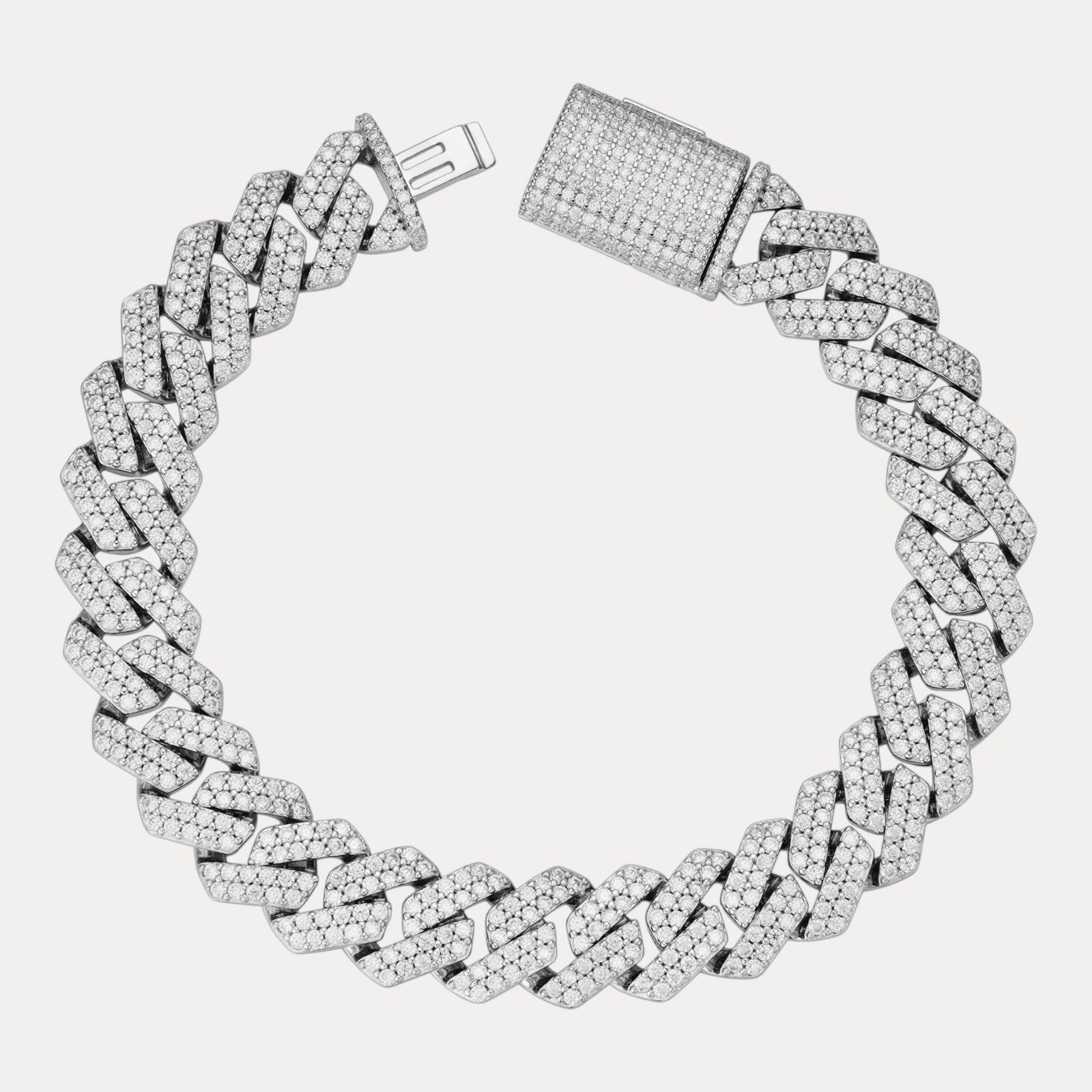 925 Sterling Silver 12mm Moissanite Cuban Prong Bracelet
