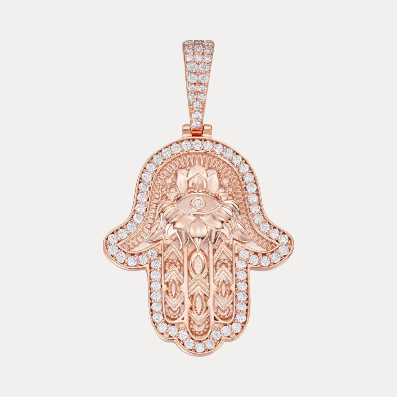925 Sterling Silver Hamsa Hand Pendant With Moissanite - Medium