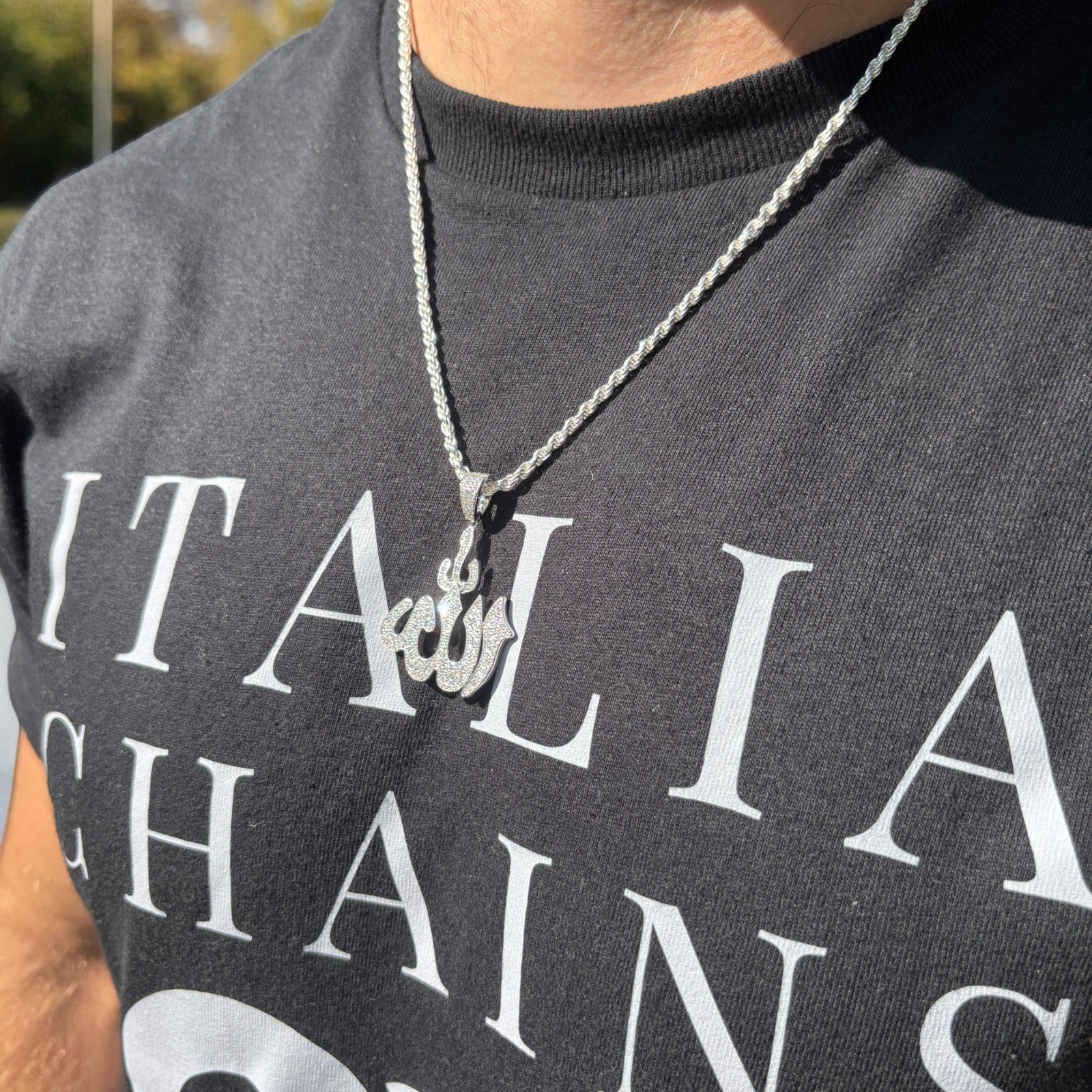 925 Sterling Silver Allah Pendant With Moissanite