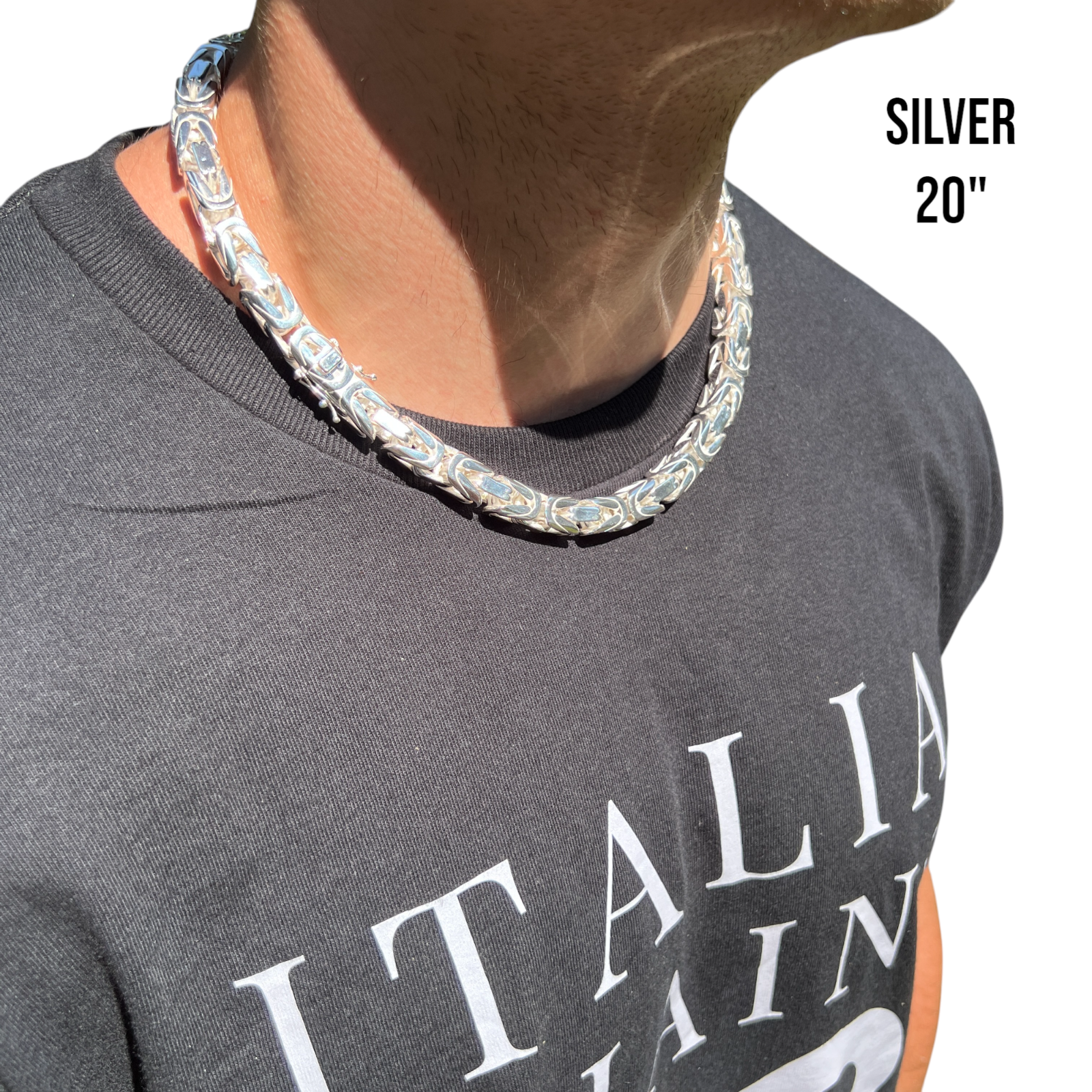925 Sterling Silver 10mm Byzantine W. Box Clasp Chain Necklace