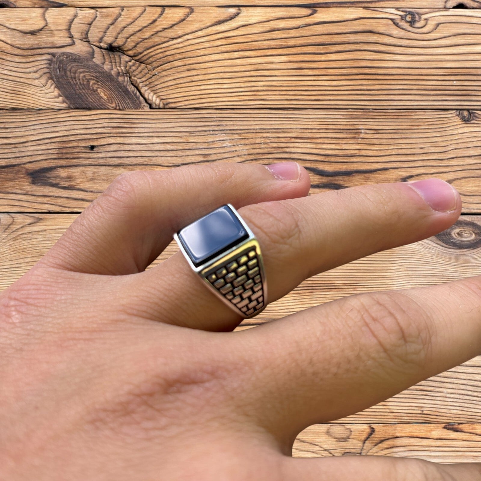 925 Sterling Silver Rectangular Black Onyx Ring