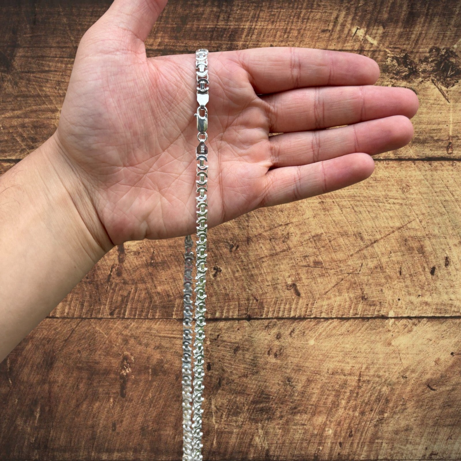 925 Sterling Silver 6mm Flat Byzantine Chain Necklace