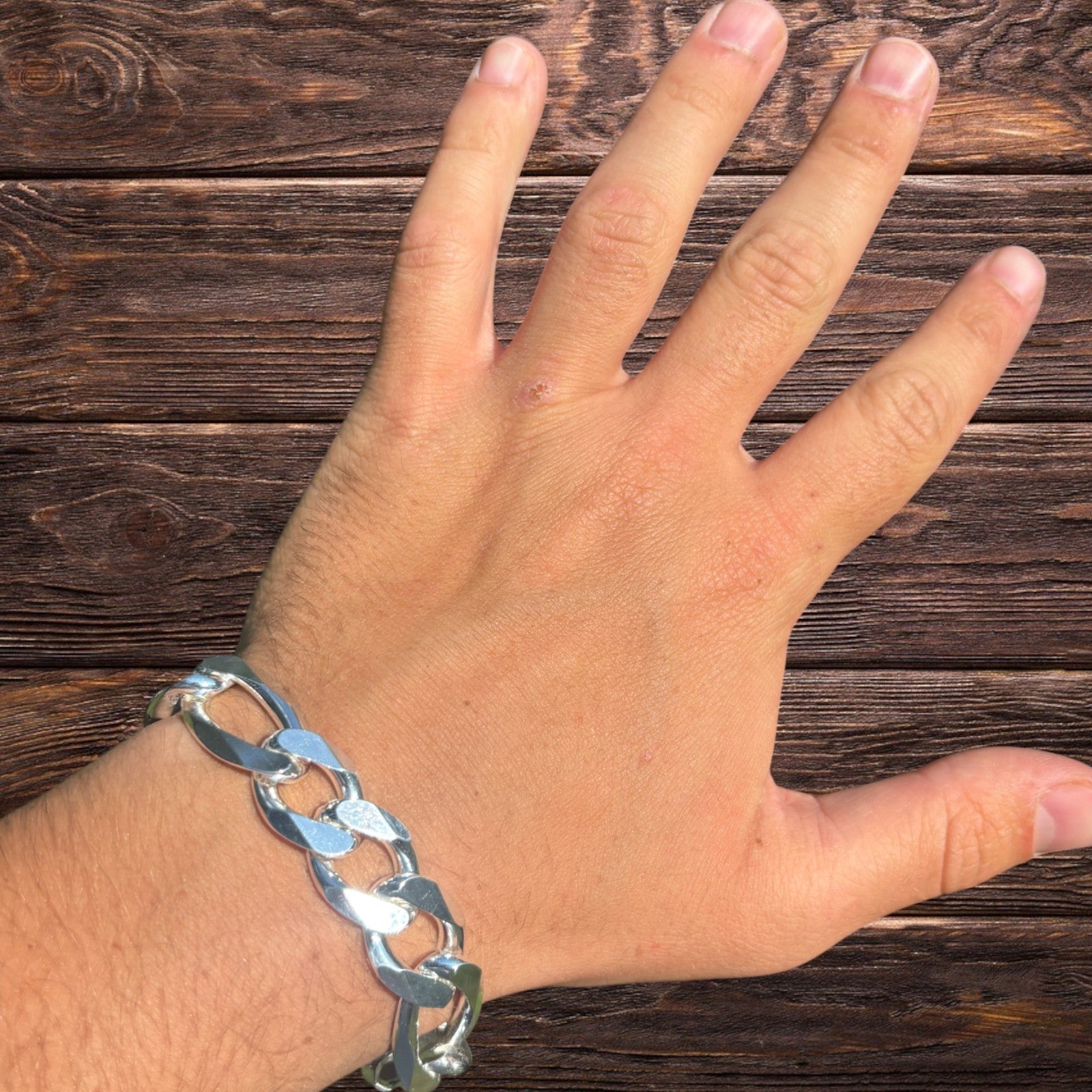 925 Sterling Silver 15mm Figaro Bracelet