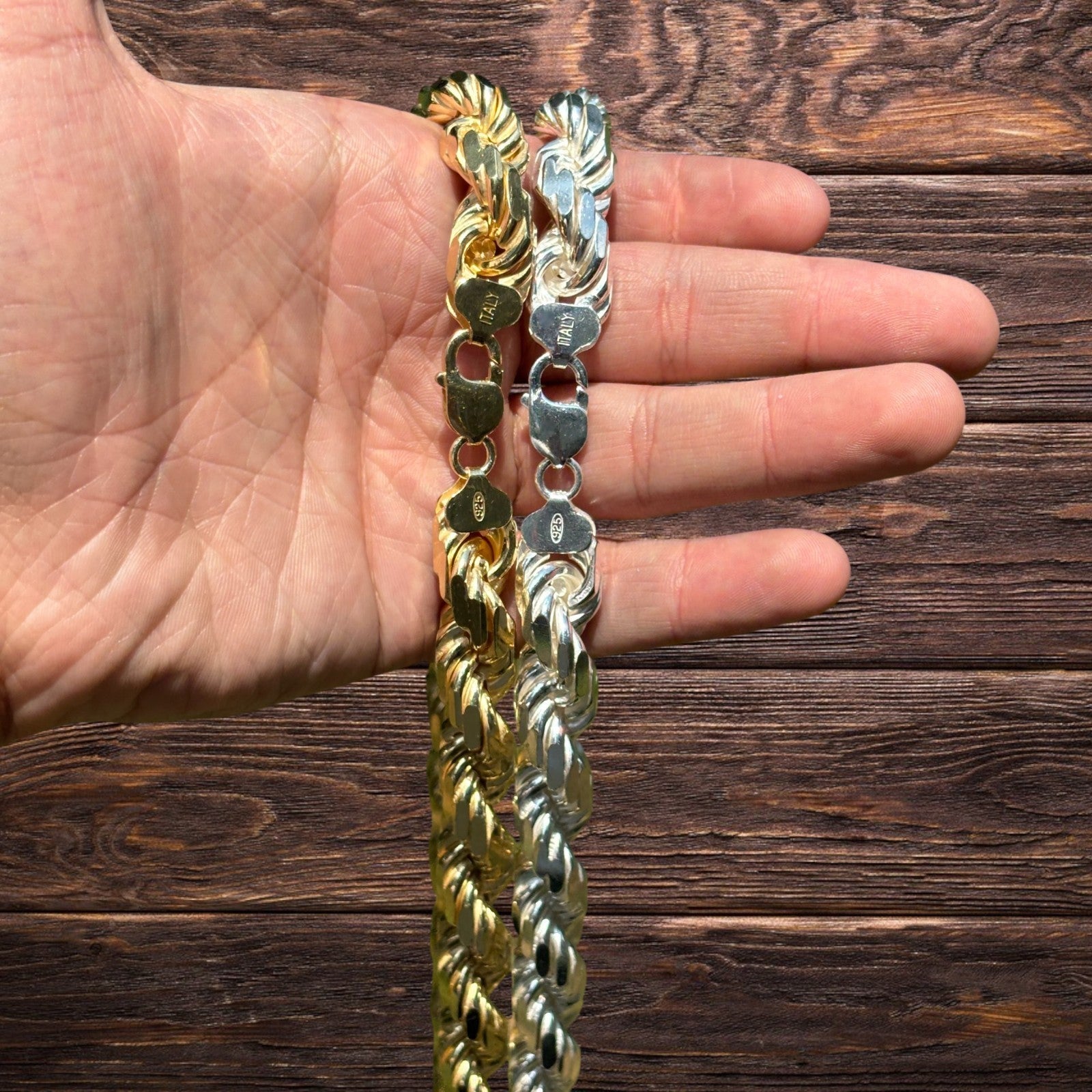 925 Sterling Silver 12.5mm Diamond Cut Rope Chain Necklace