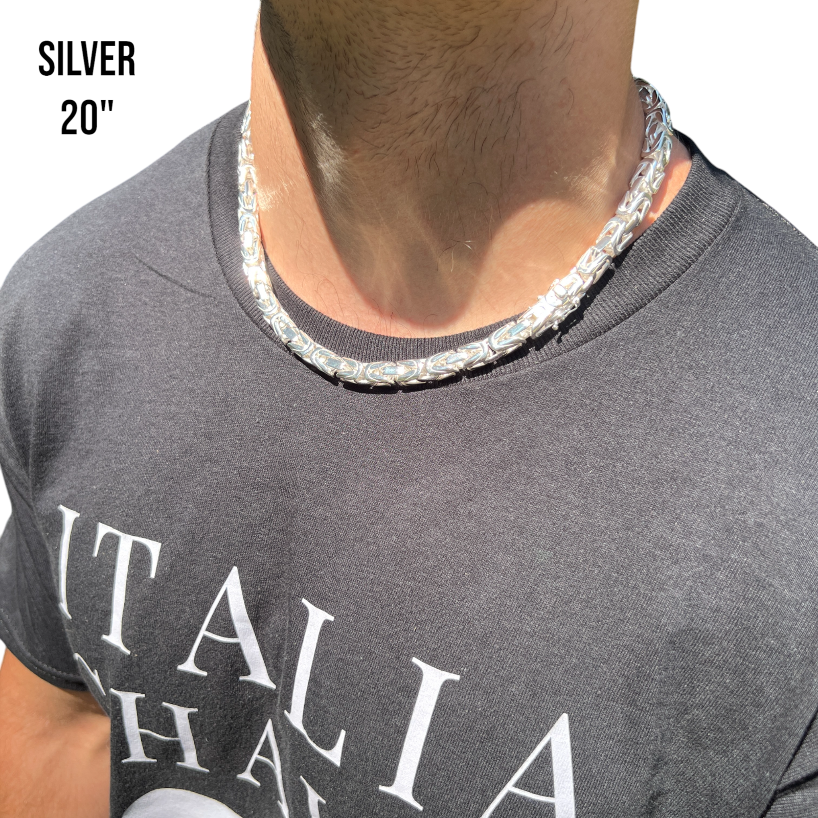 925 Sterling Silver 8mm Byzantine W. Box Clasp Chain Necklace
