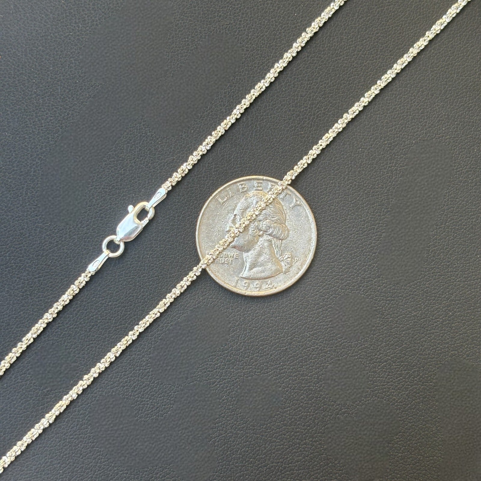 925 Sterling Silver 2mm Sparkle Rock Chain Necklace