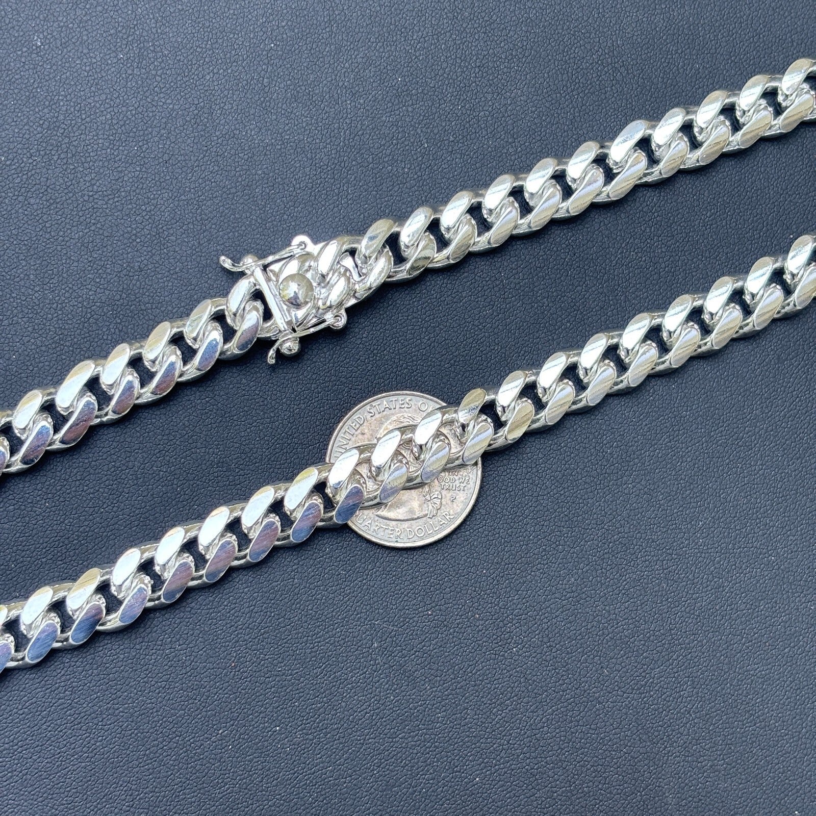 925 Sterling Silver 10mm Miami Cuban W. Box Clasp Chain Necklace