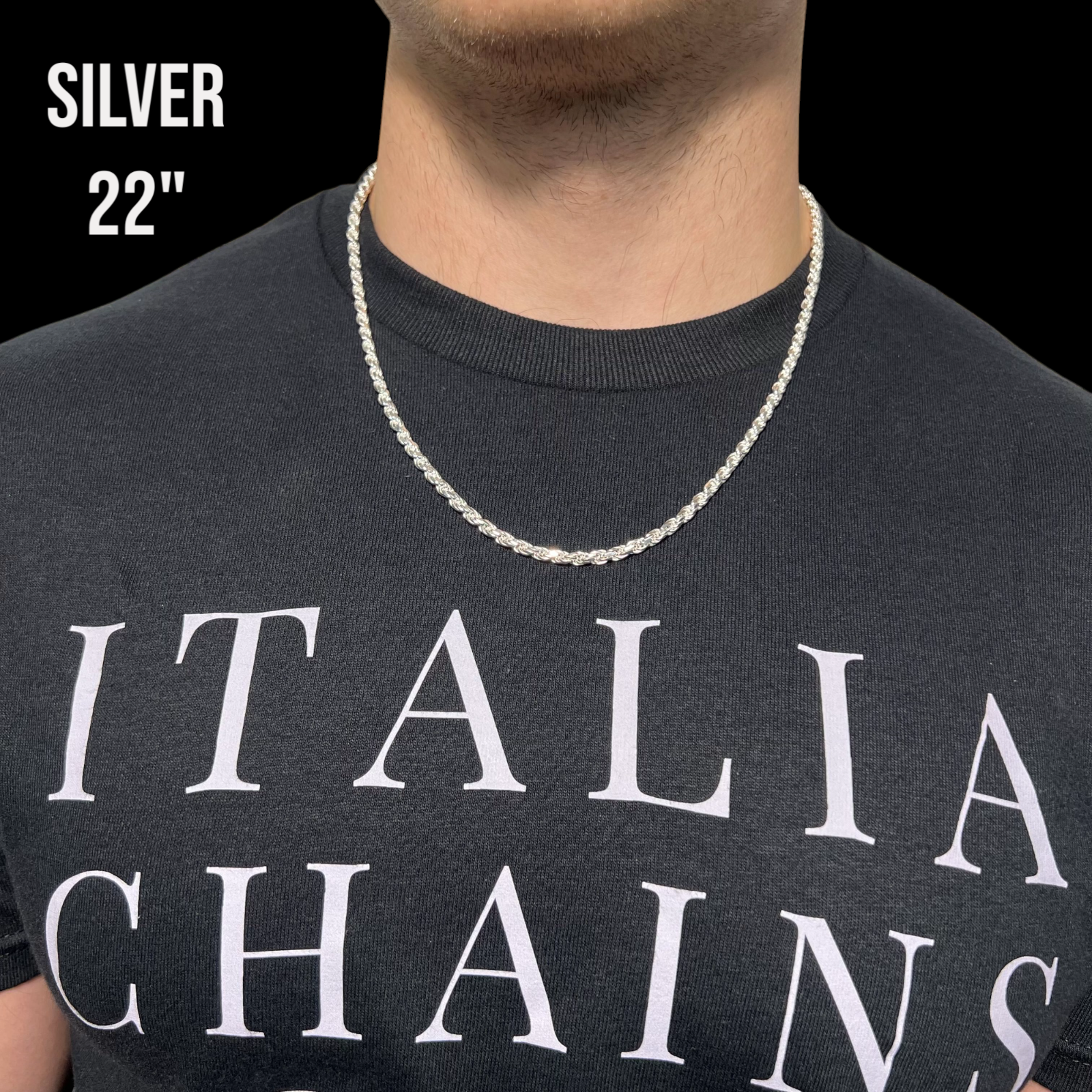 925 Sterling Silver 4mm Diamond Cut Rope Chain Necklace