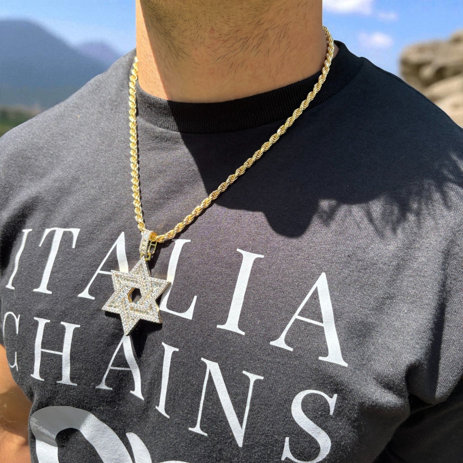 925 Sterling Silver Baguette Moissanite Star Of David Pendant - Large