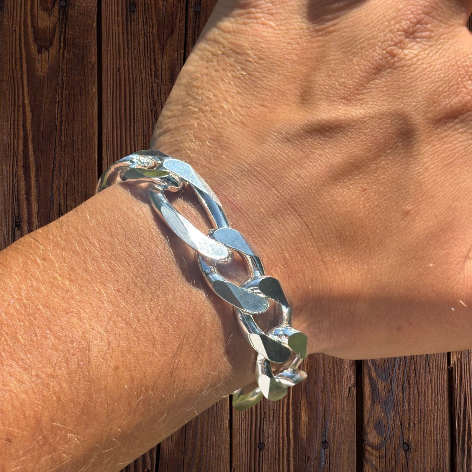 925 Sterling Silver 16mm Figaro Bracelet