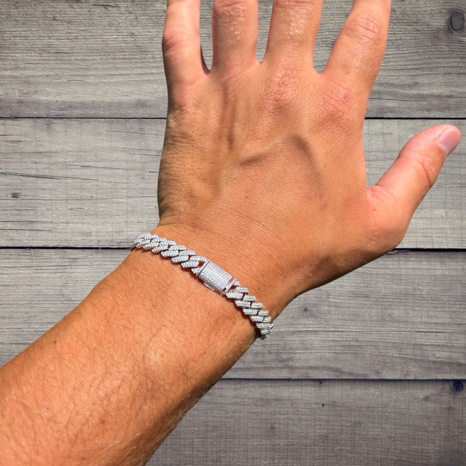 925 Sterling Silver 8mm Moissanite Cuban Prong Bracelet