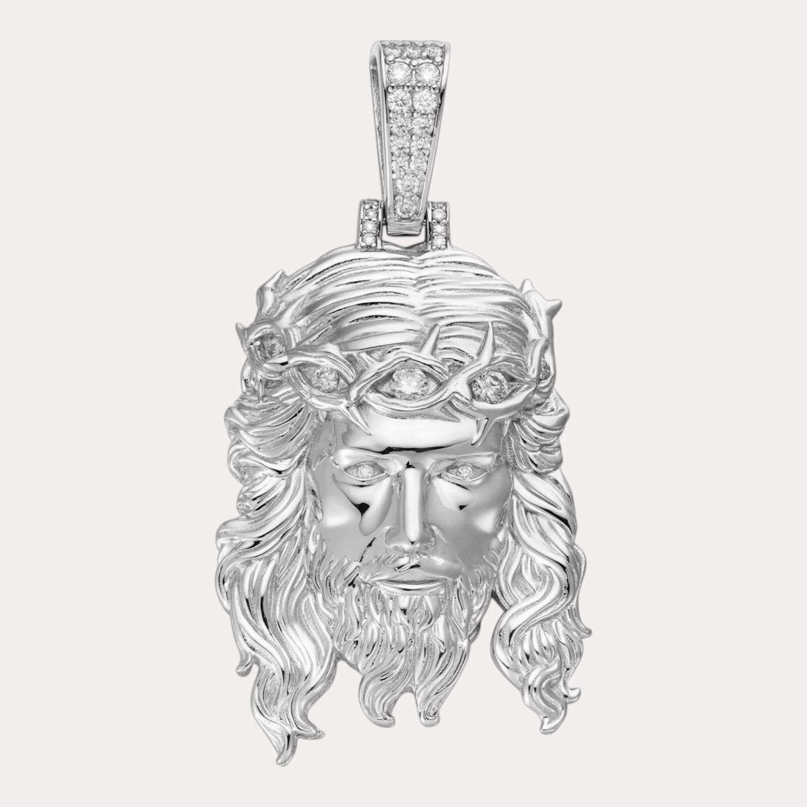 925 Sterling Silver Jesus Pendant With Moissanite - Large