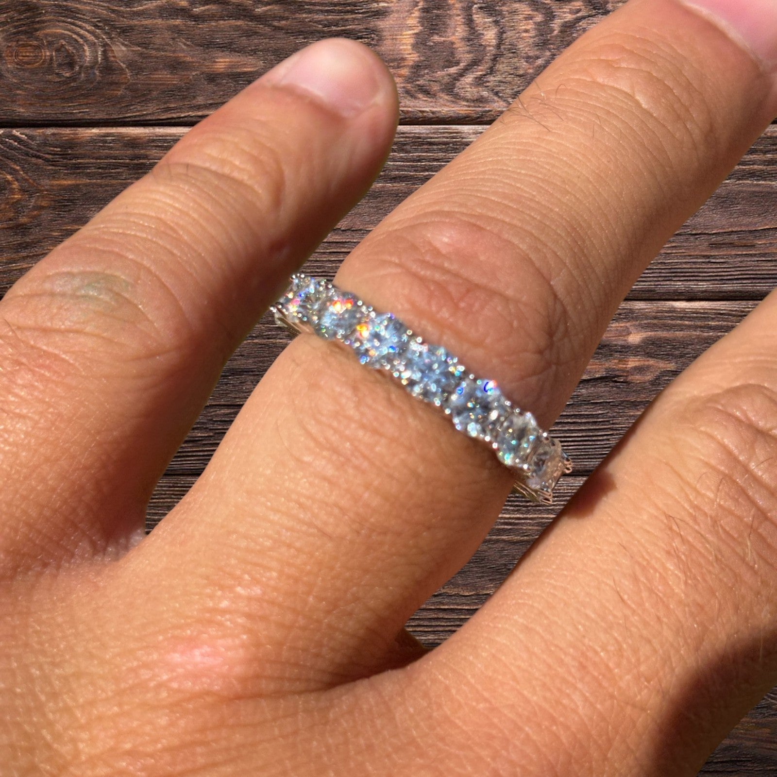 925 Sterling Silver 4mm Moissanite Wedding Band Eternity Ring