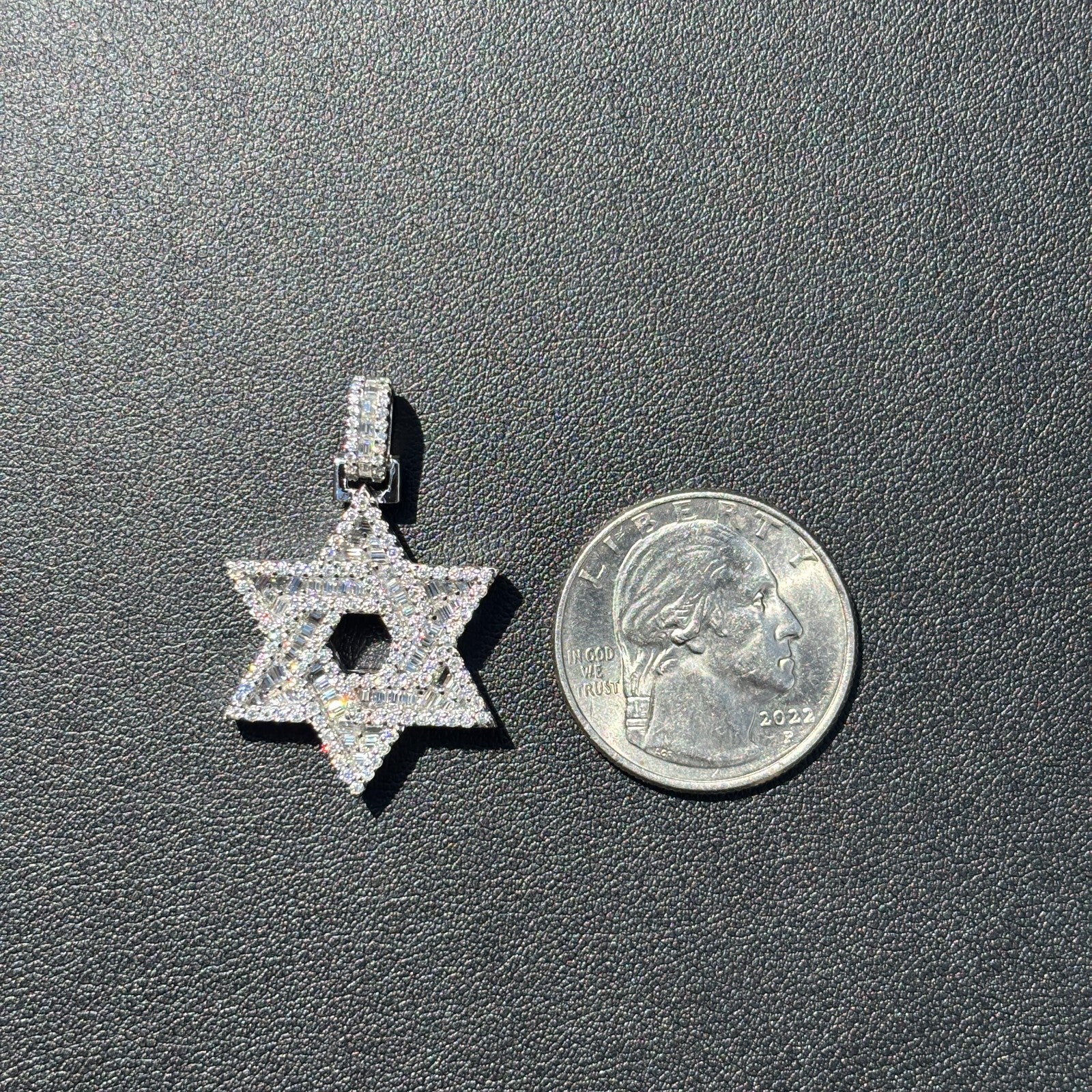 925 Sterling Silver Baguette Moissanite Star Of David Pendant - Small